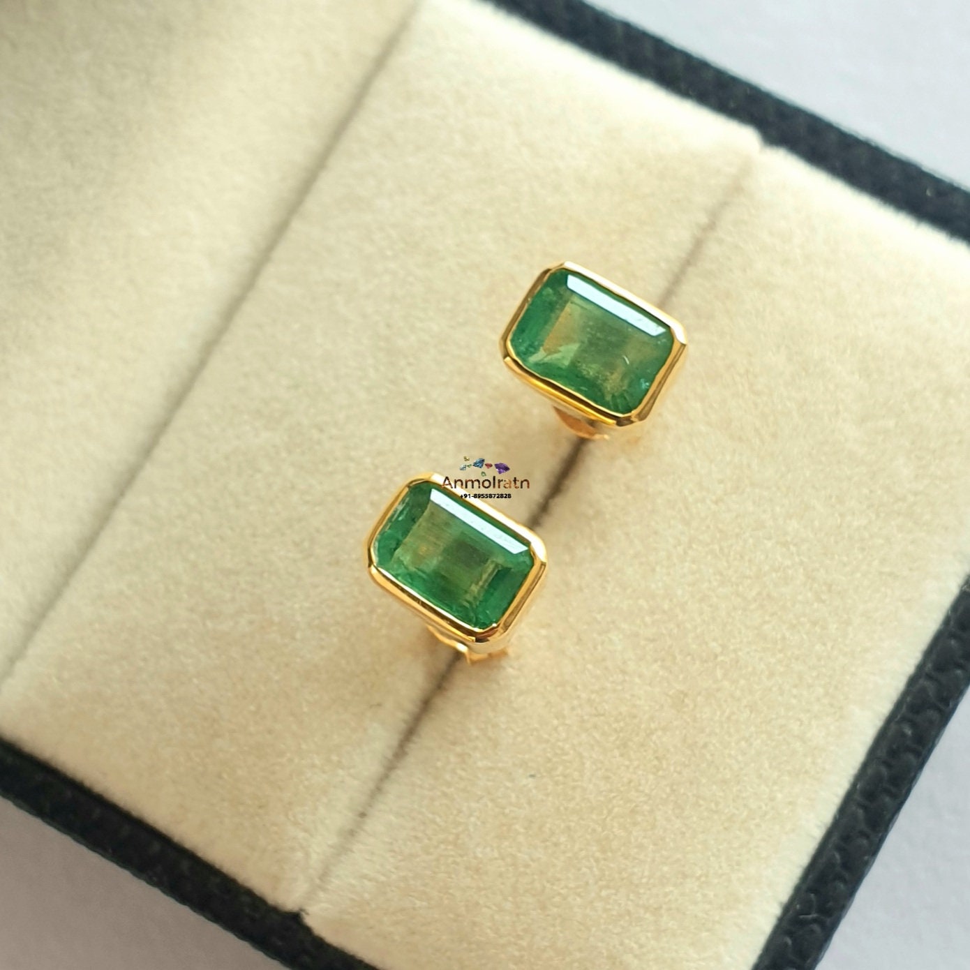 Emerald Stud Earring For Women, Octagon Emerald Studs For Men, 14k Gold Emerald Stud Earring Bezel Set Daily Wear Tiny Green Emerald Earring