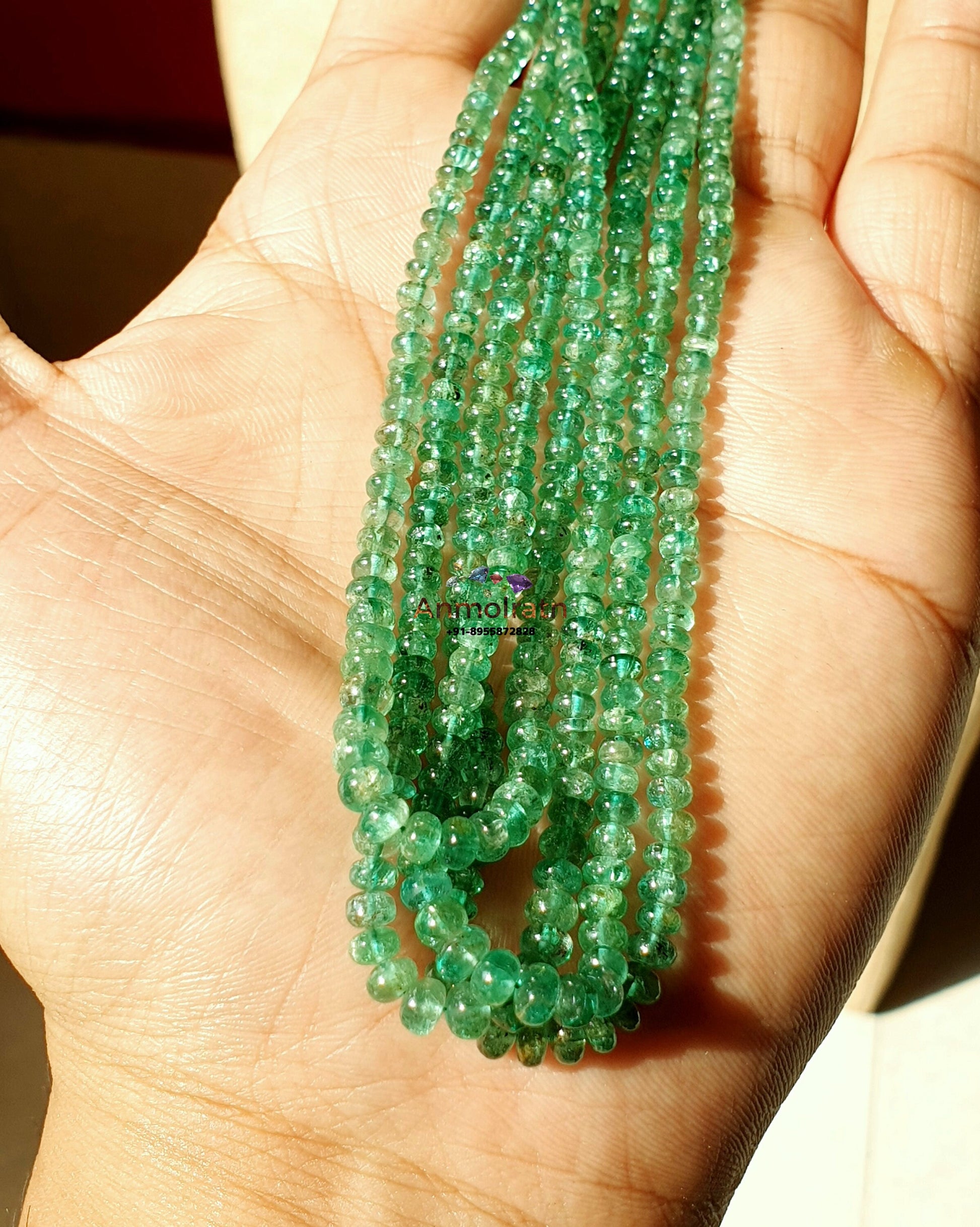 Green Emerald Beads Loose, Smooth Emerald Beads For Jewelry, 3-5MM Lustrous Natural Emerald Rondelle Beads Necklace, Untreated Emerald Beads