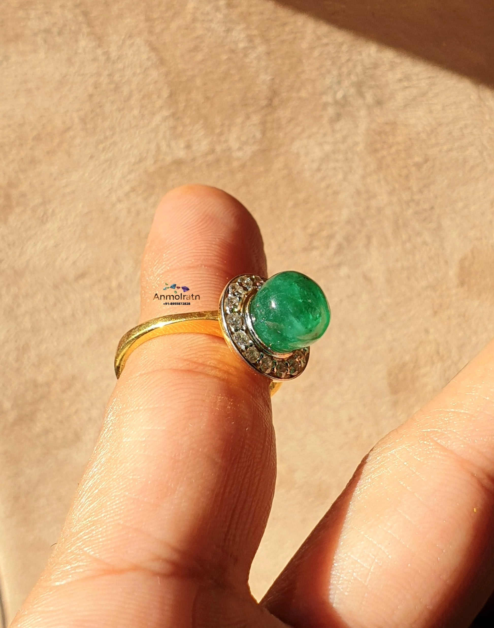 Vintage Emerald Ring For Women, Natural Emerald Cabochon Ring, Antique Emerald Halo Dainty Ring, Rich Green Emerald Gemstone Ring Gift Women