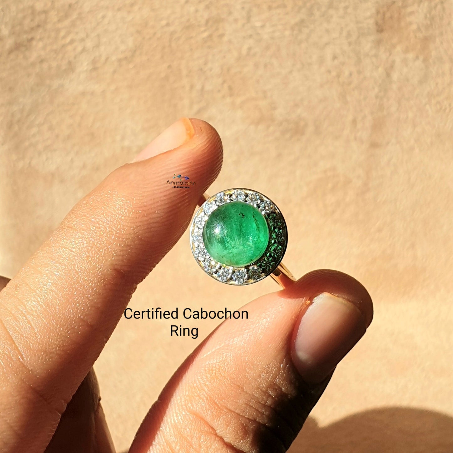 Vintage Emerald Ring For Women, Natural Emerald Cabochon Ring, Antique Emerald Halo Dainty Ring, Rich Green Emerald Gemstone Ring Gift Women