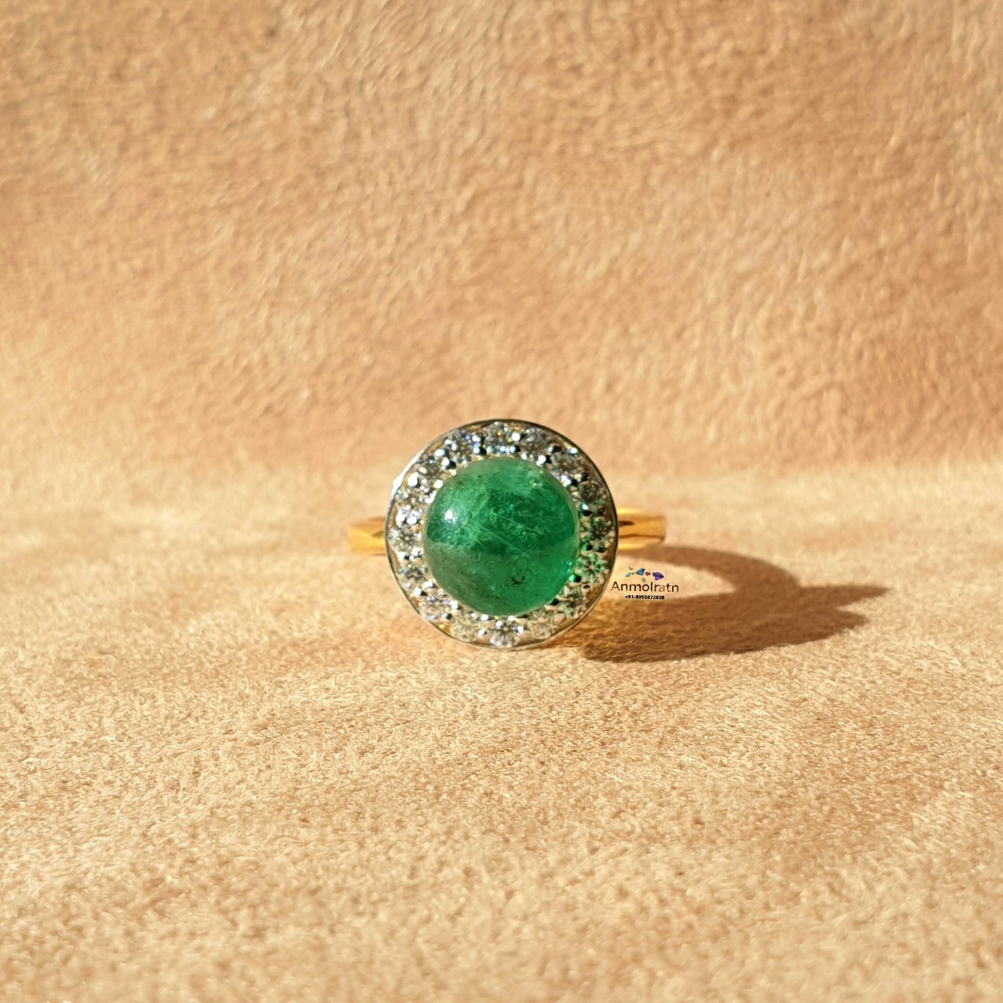 Vintage Emerald Ring For Women, Natural Emerald Cabochon Ring, Antique Emerald Halo Dainty Ring, Rich Green Emerald Gemstone Ring Gift Women