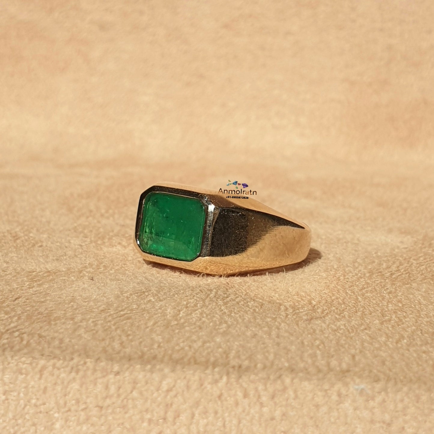 Natural Emerald Gypsy Ring, Emerald Solitaire Ring For Men, Bezel Set Emerald Octagon Ring For Women, 3Ct Green Emerald Stacking Gold Ring