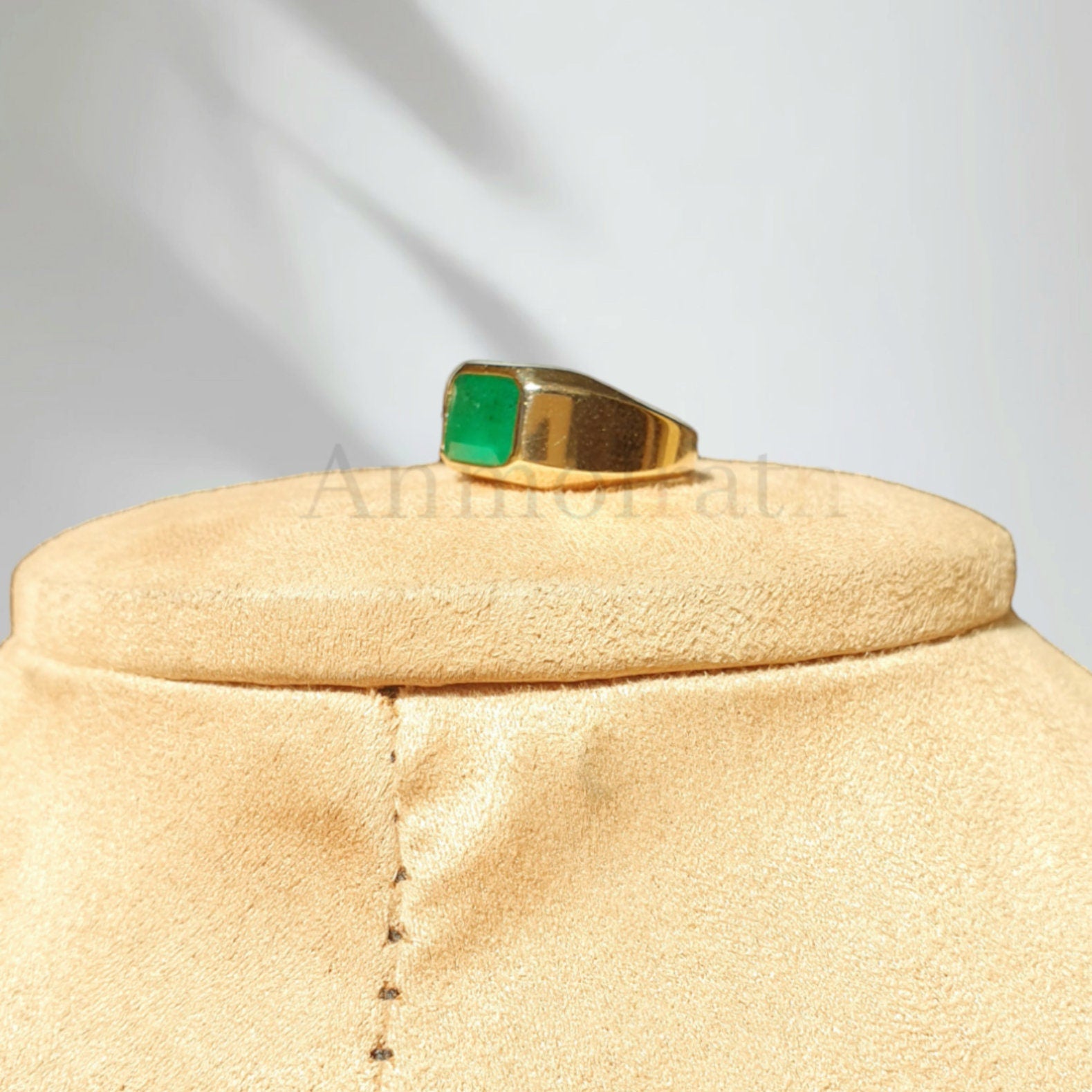Natural Emerald Gypsy Ring, Emerald Solitaire Ring For Men, Bezel Set Emerald Octagon Ring For Women, 3Ct Green Emerald Stacking Gold Ring