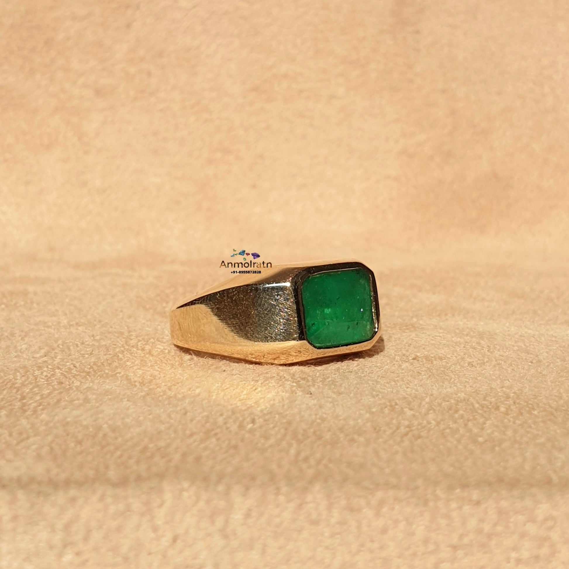 Natural Emerald Gypsy Ring, Emerald Solitaire Ring For Men, Bezel Set Emerald Octagon Ring For Women, 3Ct Green Emerald Stacking Gold Ring