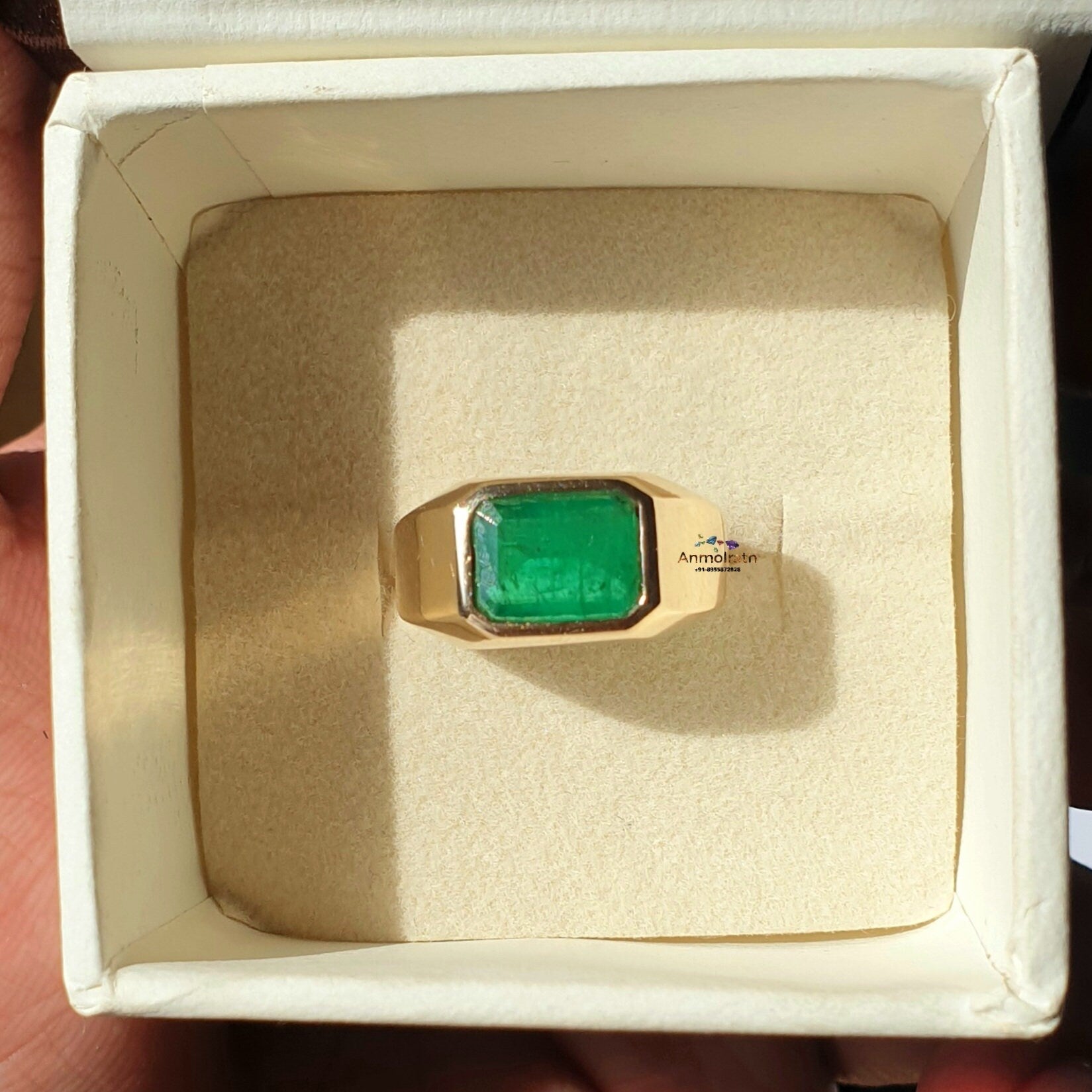 Natural Emerald Gypsy Ring, Emerald Solitaire Ring For Men, Bezel Set Emerald Octagon Ring For Women, 3Ct Green Emerald Stacking Gold Ring
