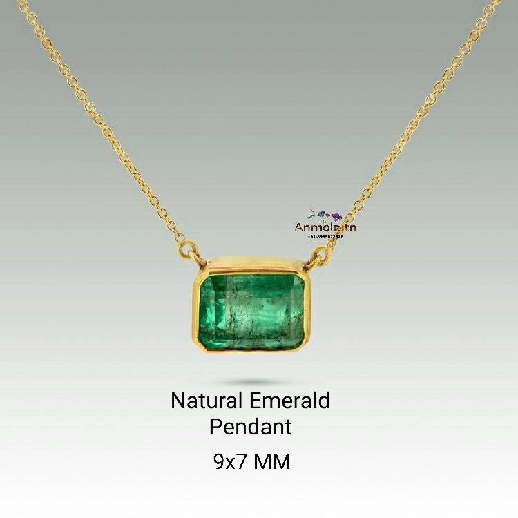 Genuine Emerald Pendant For Women, Daily Wear Emerald Gold Pendant Gift For Mom, Tiny Emerald Octagon Pendant For Men, Bezel Emerald Pendant