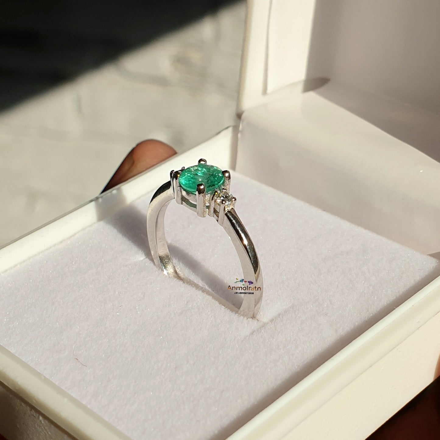Certified Colombian Emerald Ring With Diamond For Women, AAA Emerald Solitaire Wedding Engagement Ring For Gift, 14k Emerald Stacking Ring