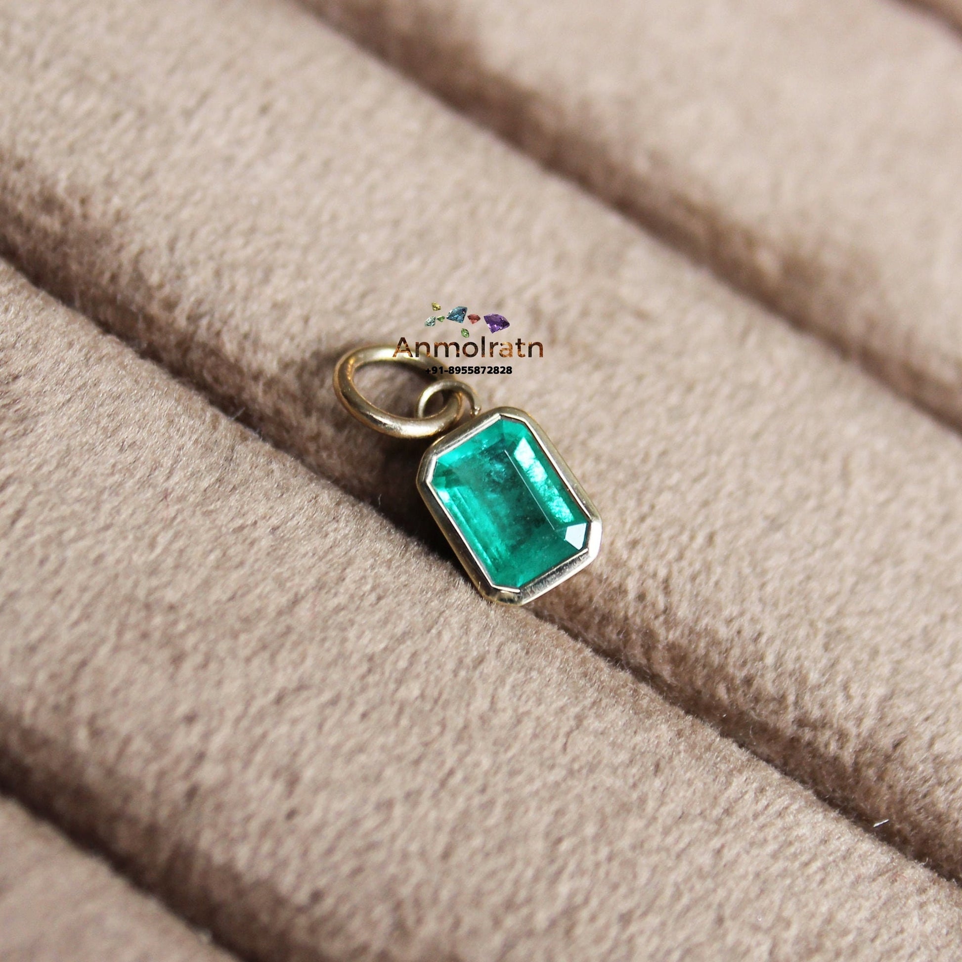 AAA Emerald Solitaire Bezel Set Pendant For Men and Women, Genuine Emerald Cut Octagon Gold Pendant Pendant For Gift, May Birthstone Pendant