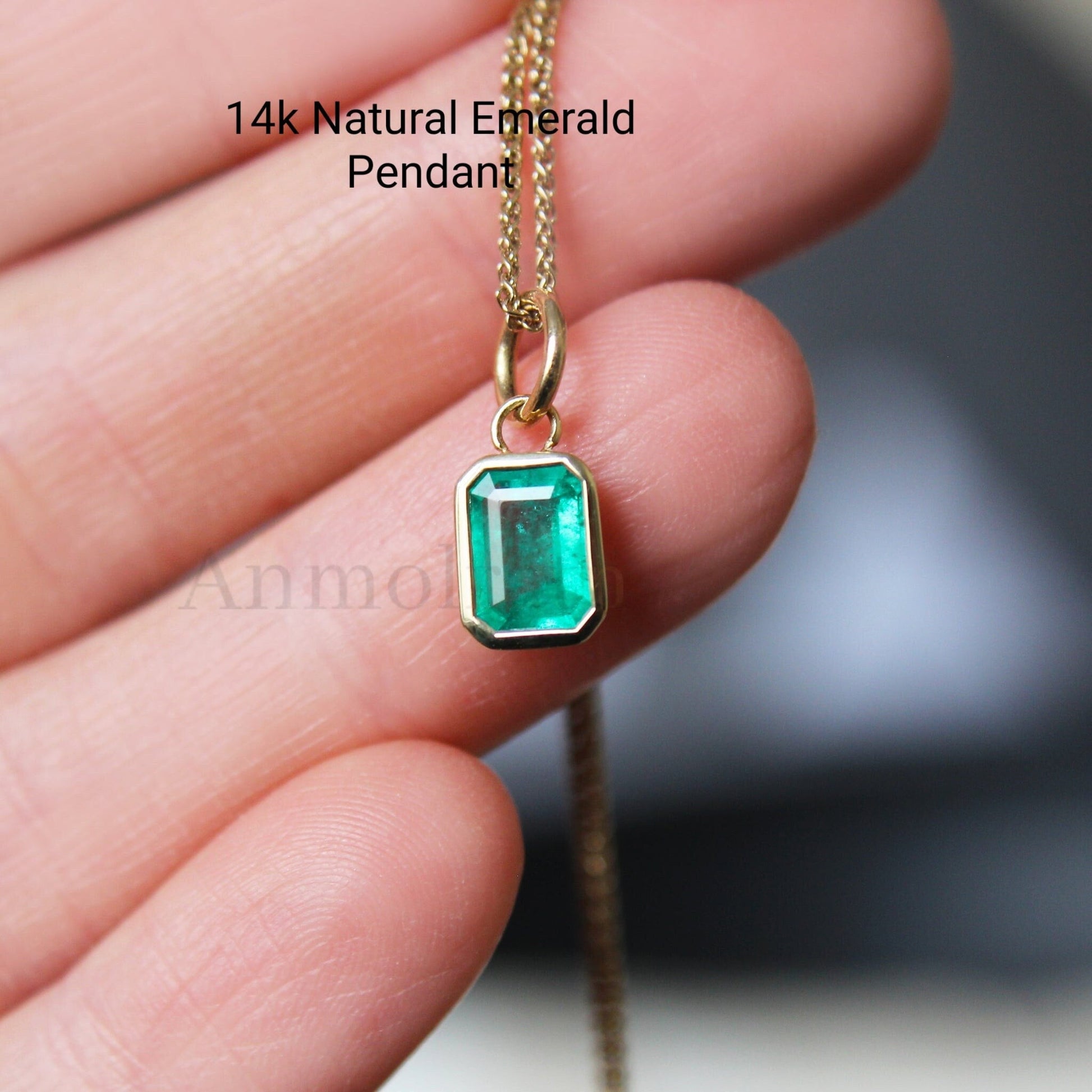 AAA Emerald Solitaire Bezel Set Pendant For Men and Women, Genuine Emerald Cut Octagon Gold Pendant Pendant For Gift, May Birthstone Pendant