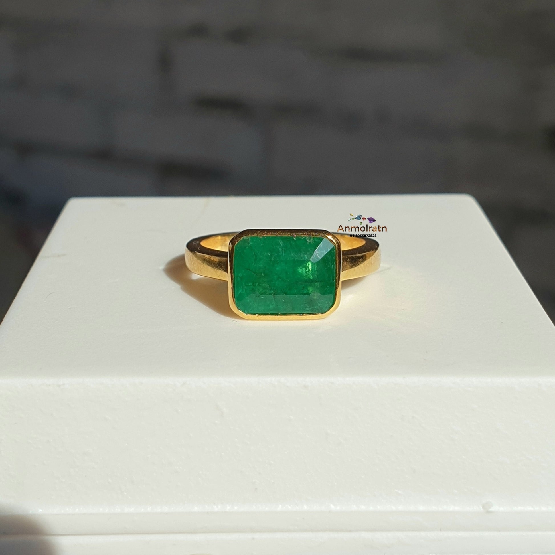 Natural Emerald Octagon Birthstone Ring, 14k Rich Green Emerald Solitaire Ring, East West Emerald Cut Dainty Stacking Ring For Men & Women
