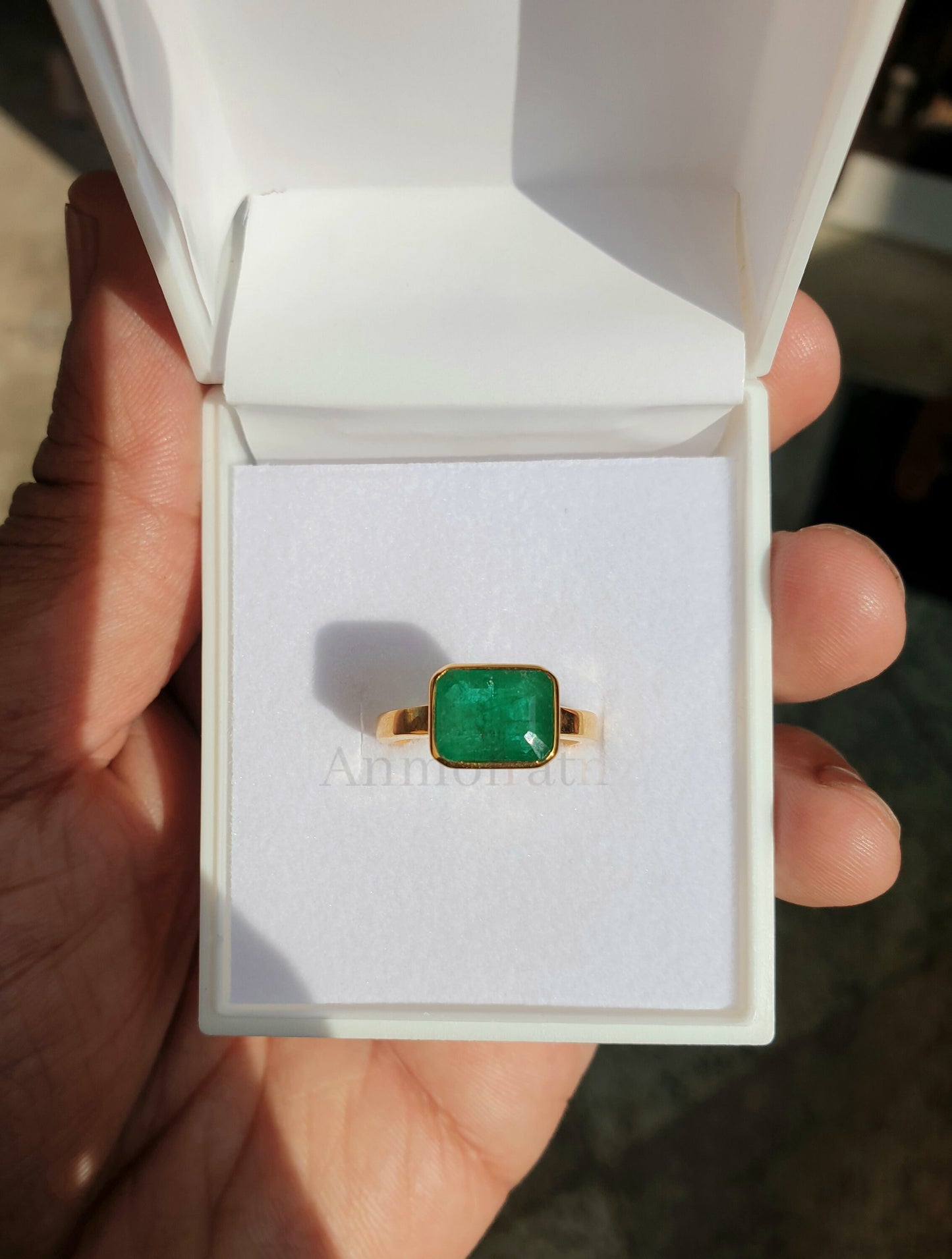 Natural Emerald Octagon Birthstone Ring, 14k Rich Green Emerald Solitaire Ring, East West Emerald Cut Dainty Stacking Ring For Men & Women