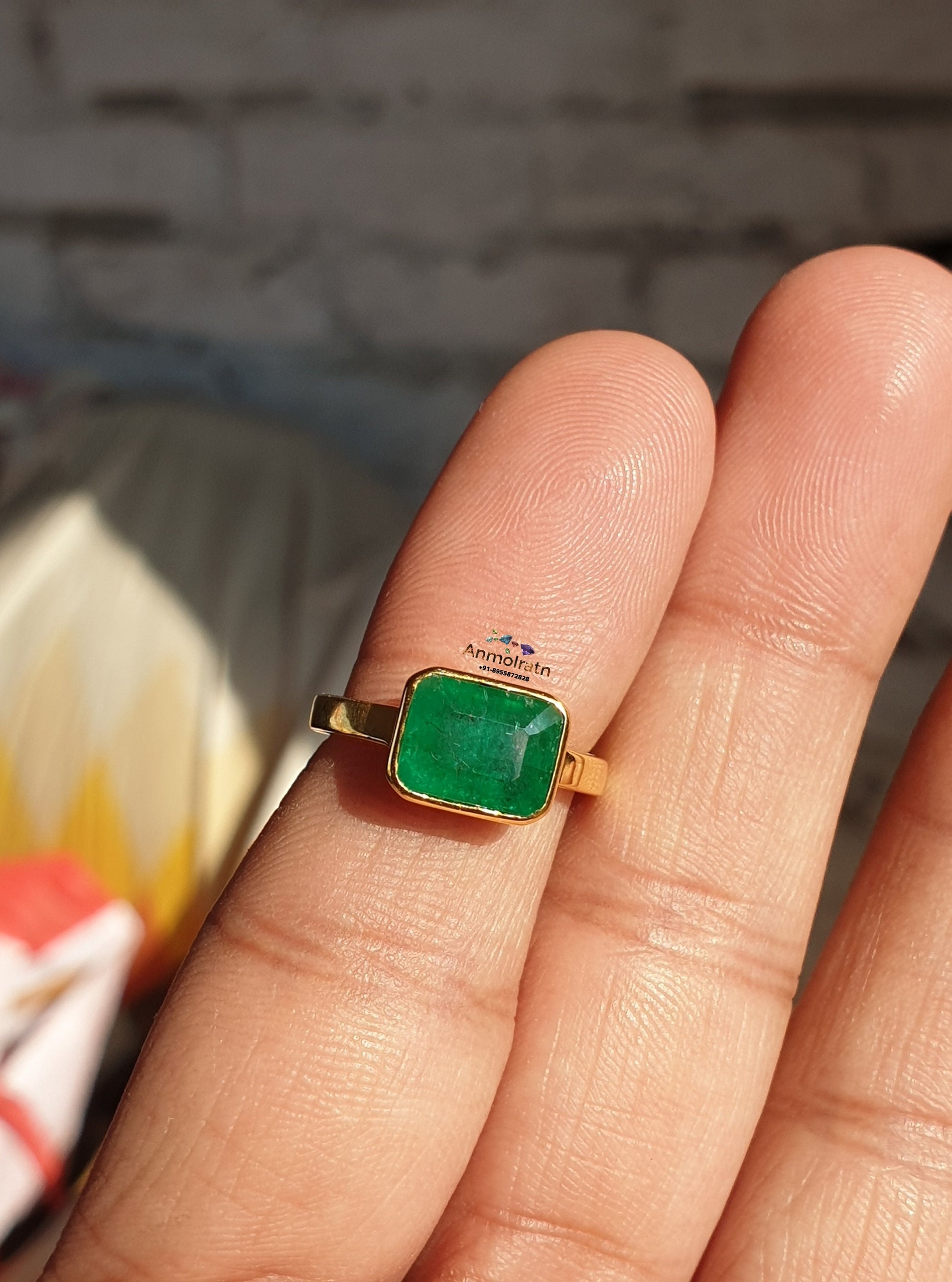 Natural Emerald Octagon Birthstone Ring, 14k Rich Green Emerald Solitaire Ring, East West Emerald Cut Dainty Stacking Ring For Men & Women