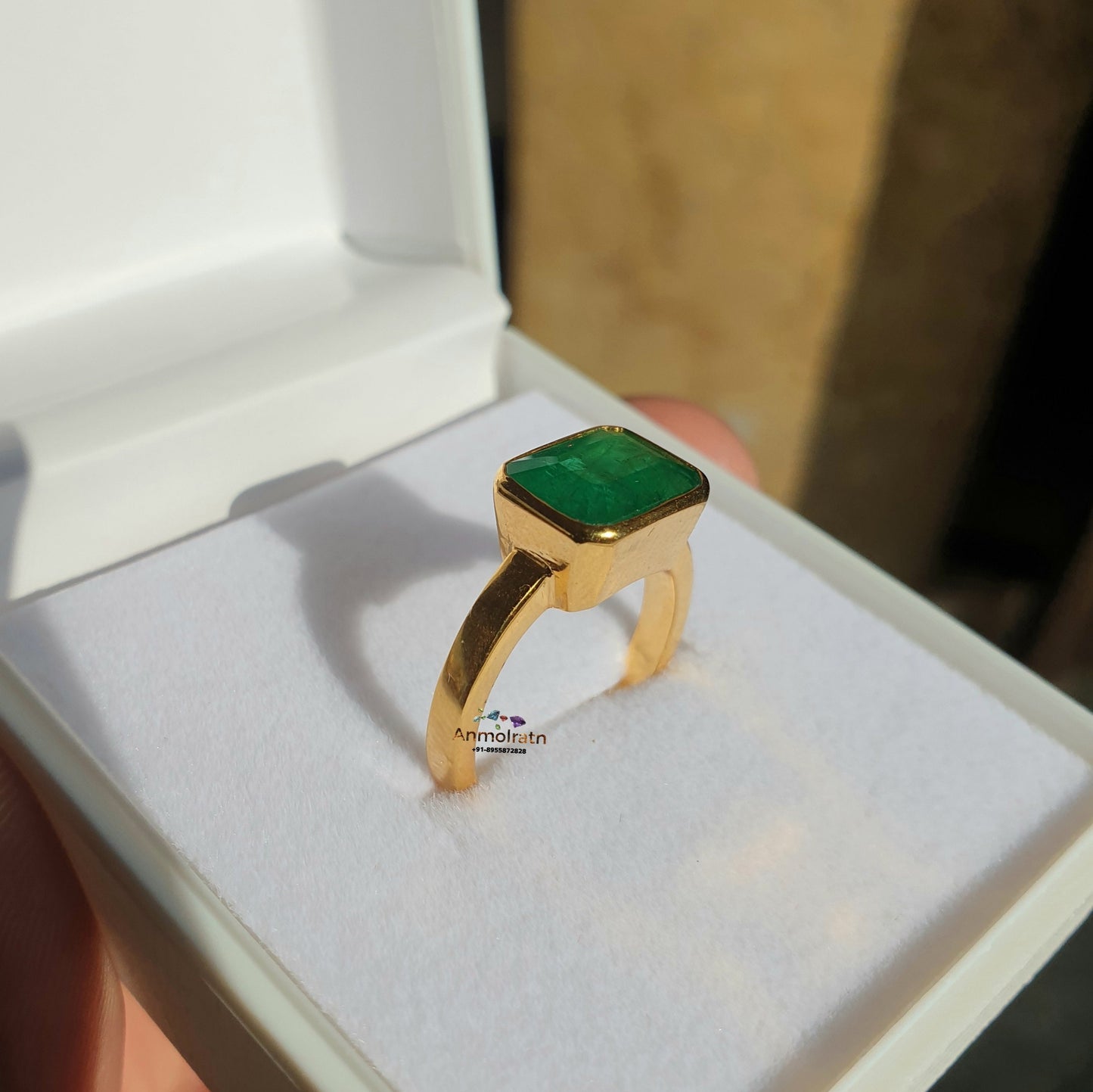 Natural Emerald Octagon Birthstone Ring, 14k Rich Green Emerald Solitaire Ring, East West Emerald Cut Dainty Stacking Ring For Men & Women