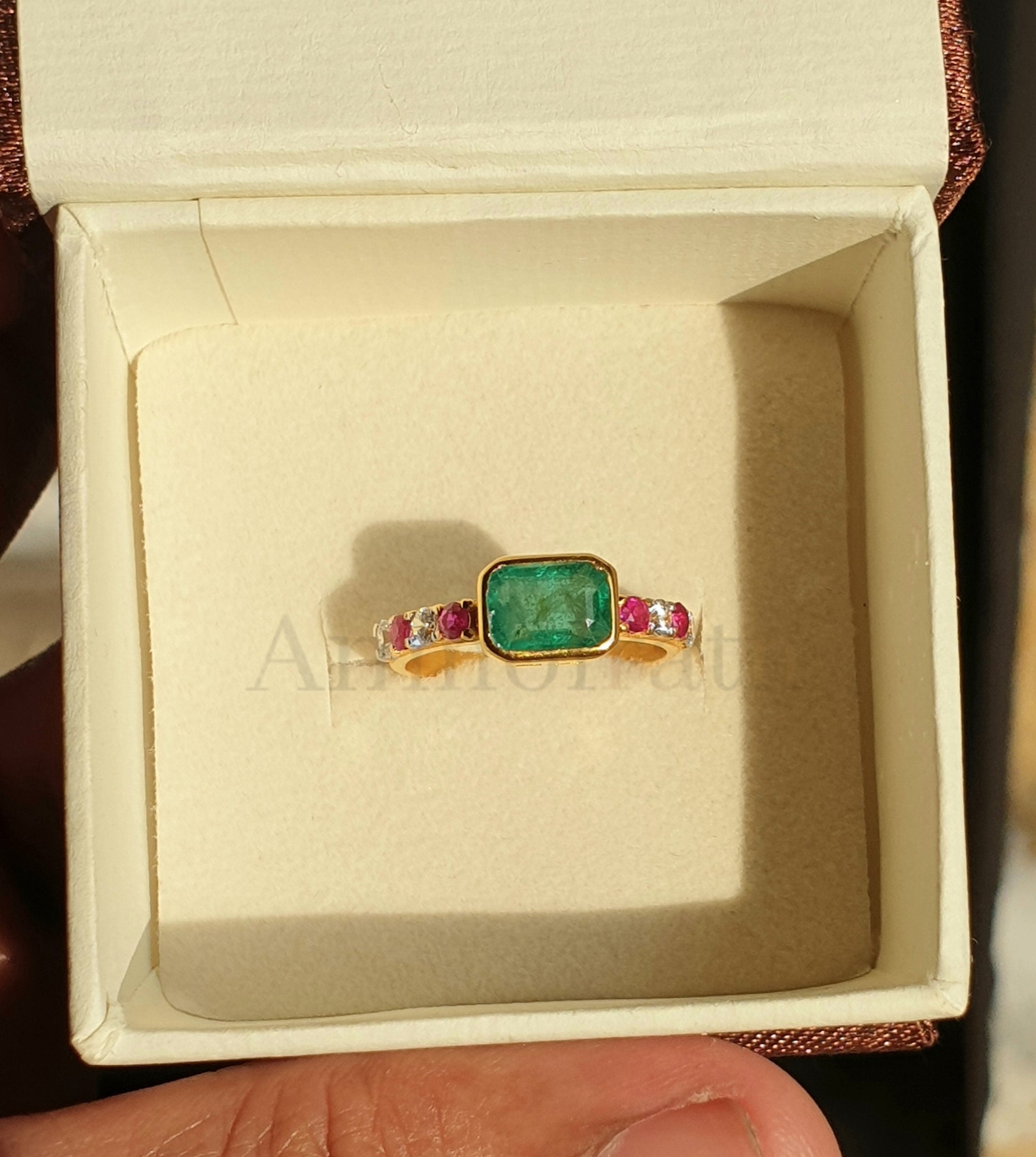 Emerald Cut Stacking Ring For Women, East West Bezel Set Green Emerald Solitaire Dainty Ring, Simple Emerald Octagon Silver Ring For Her