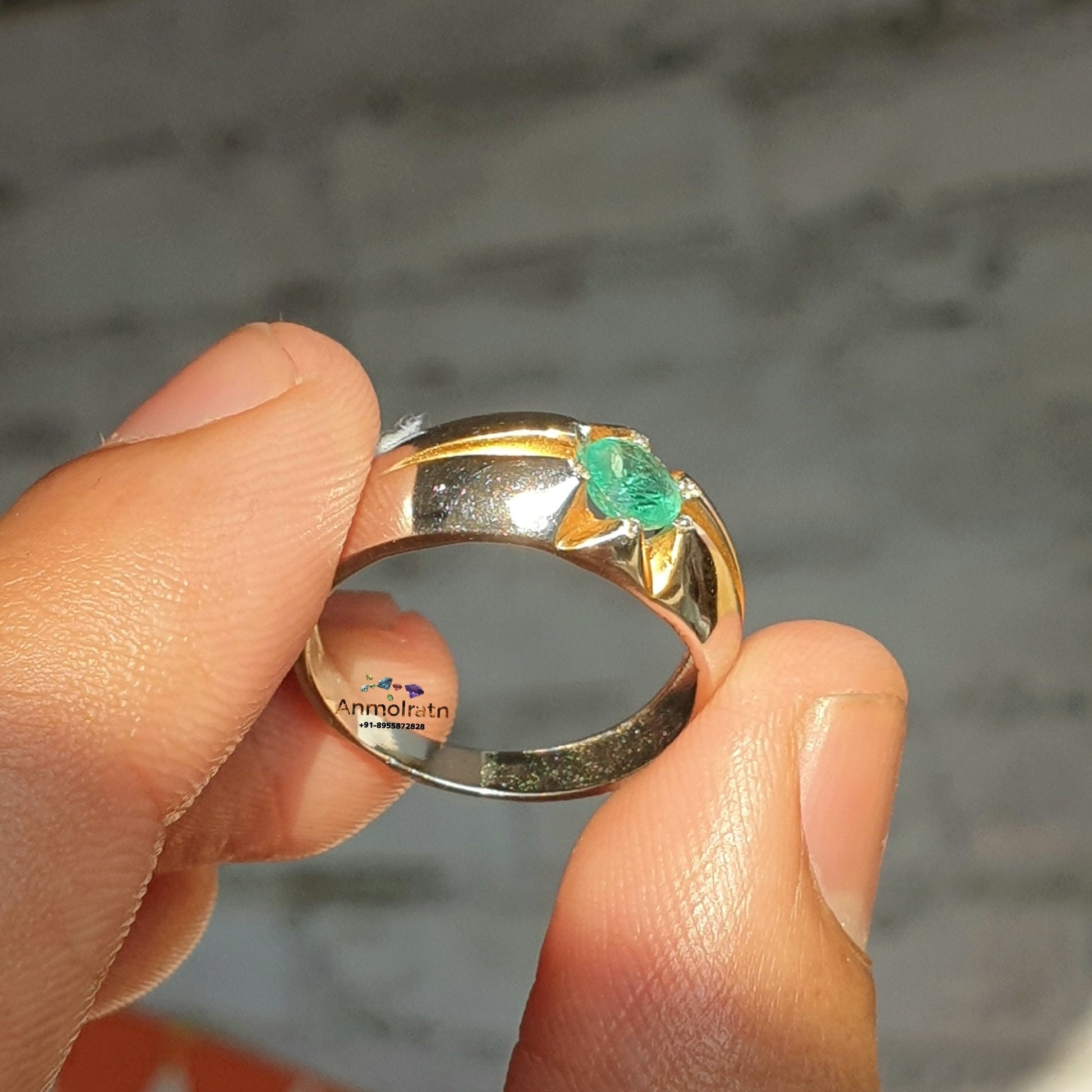Colombian Emerald Solitaire Ring For Men & Women, Round Emerald Wedding And Engagement Ring Vintage Green Emerald Gypsy Dainty Ring For Gift