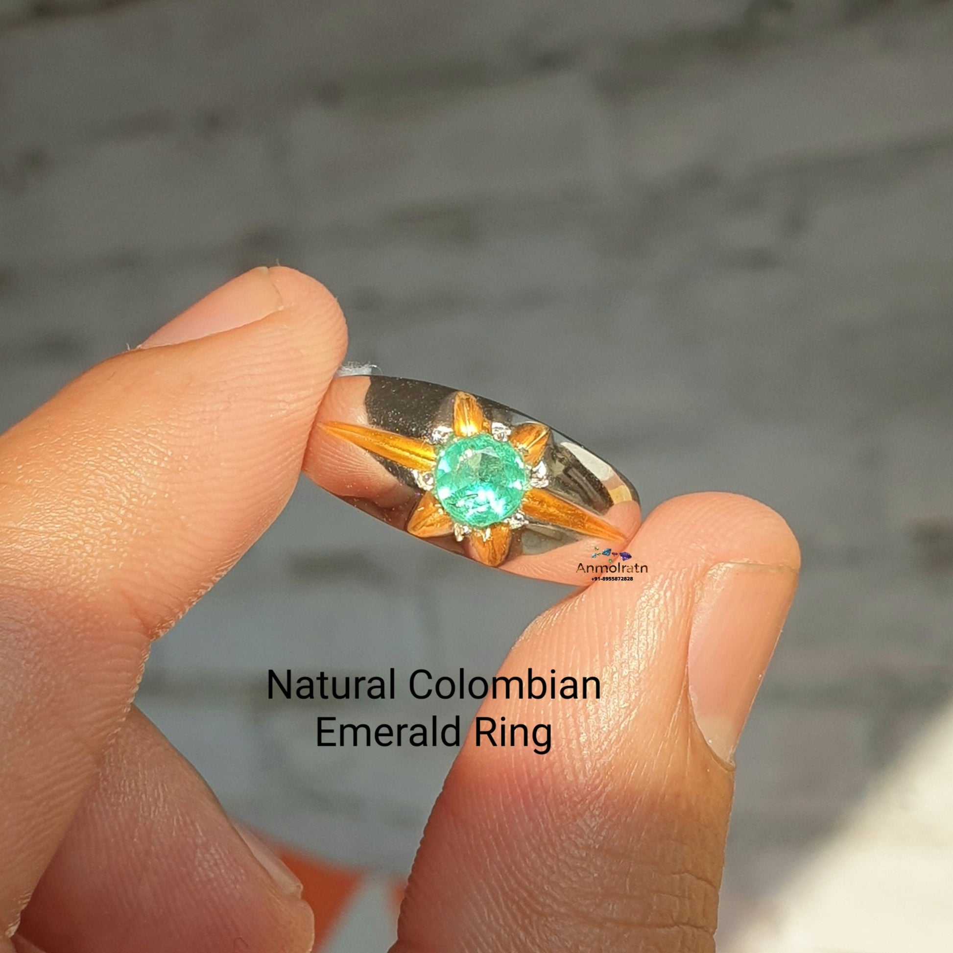 Colombian Emerald Solitaire Ring For Men & Women, Round Emerald Wedding And Engagement Ring Vintage Green Emerald Gypsy Dainty Ring For Gift