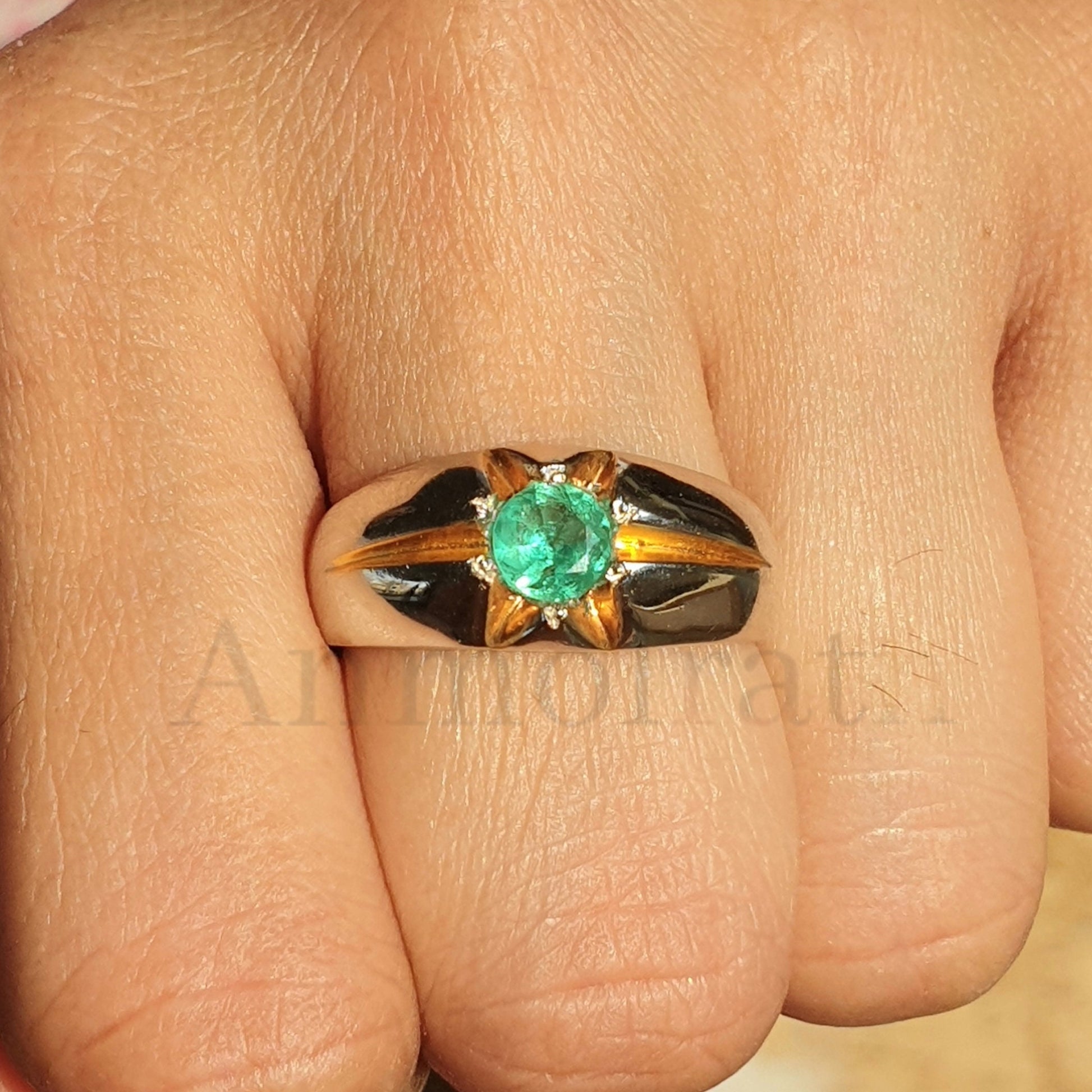 Colombian Emerald Solitaire Ring For Men & Women, Round Emerald Wedding And Engagement Ring Vintage Green Emerald Gypsy Dainty Ring For Gift