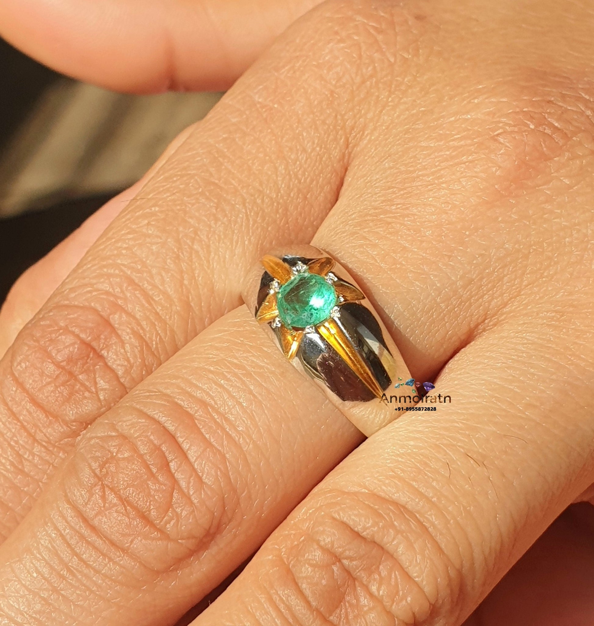 Colombian Emerald Solitaire Ring For Men & Women, Round Emerald Wedding And Engagement Ring Vintage Green Emerald Gypsy Dainty Ring For Gift