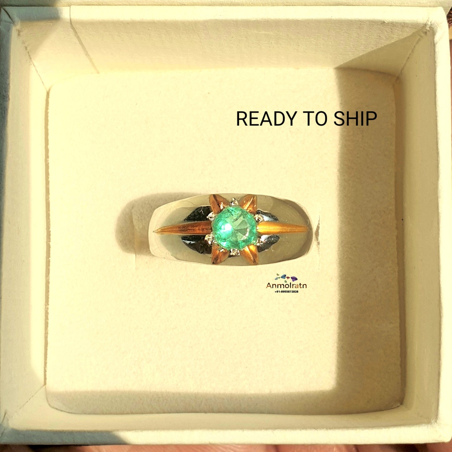 Colombian Emerald Solitaire Ring For Men & Women, Round Emerald Wedding And Engagement Ring Vintage Green Emerald Gypsy Dainty Ring For Gift