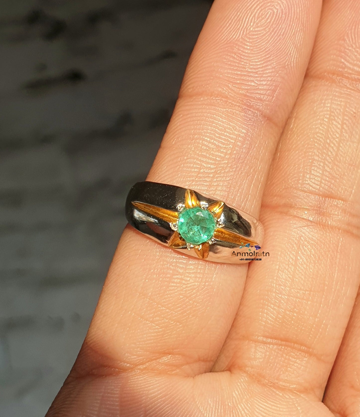 Colombian Emerald Solitaire Ring For Men & Women, Round Emerald Wedding And Engagement Ring Vintage Green Emerald Gypsy Dainty Ring For Gift
