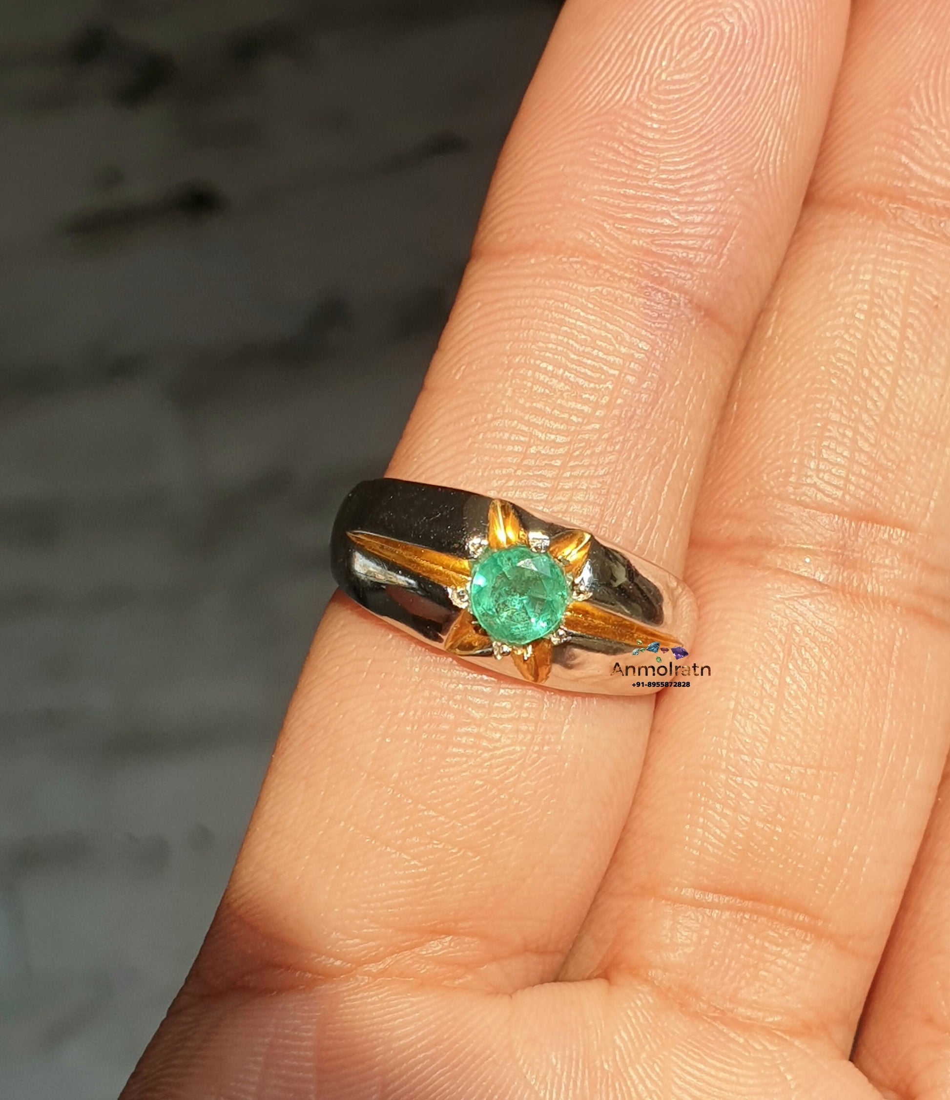 Colombian Emerald Solitaire Ring For Men & Women, Round Emerald Wedding And Engagement Ring Vintage Green Emerald Gypsy Dainty Ring For Gift