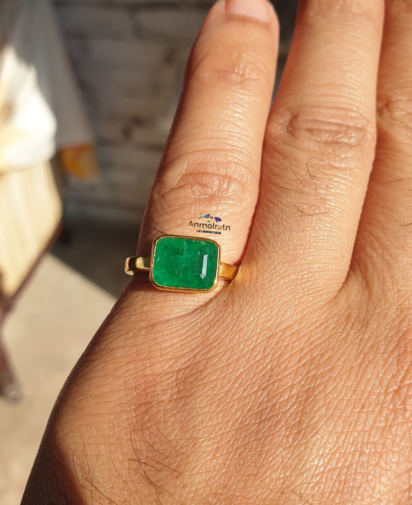 Natural Emerald Octagon Birthstone Ring, 14k Rich Green Emerald Solitaire Ring, East West Emerald Cut Dainty Stacking Ring For Men & Women