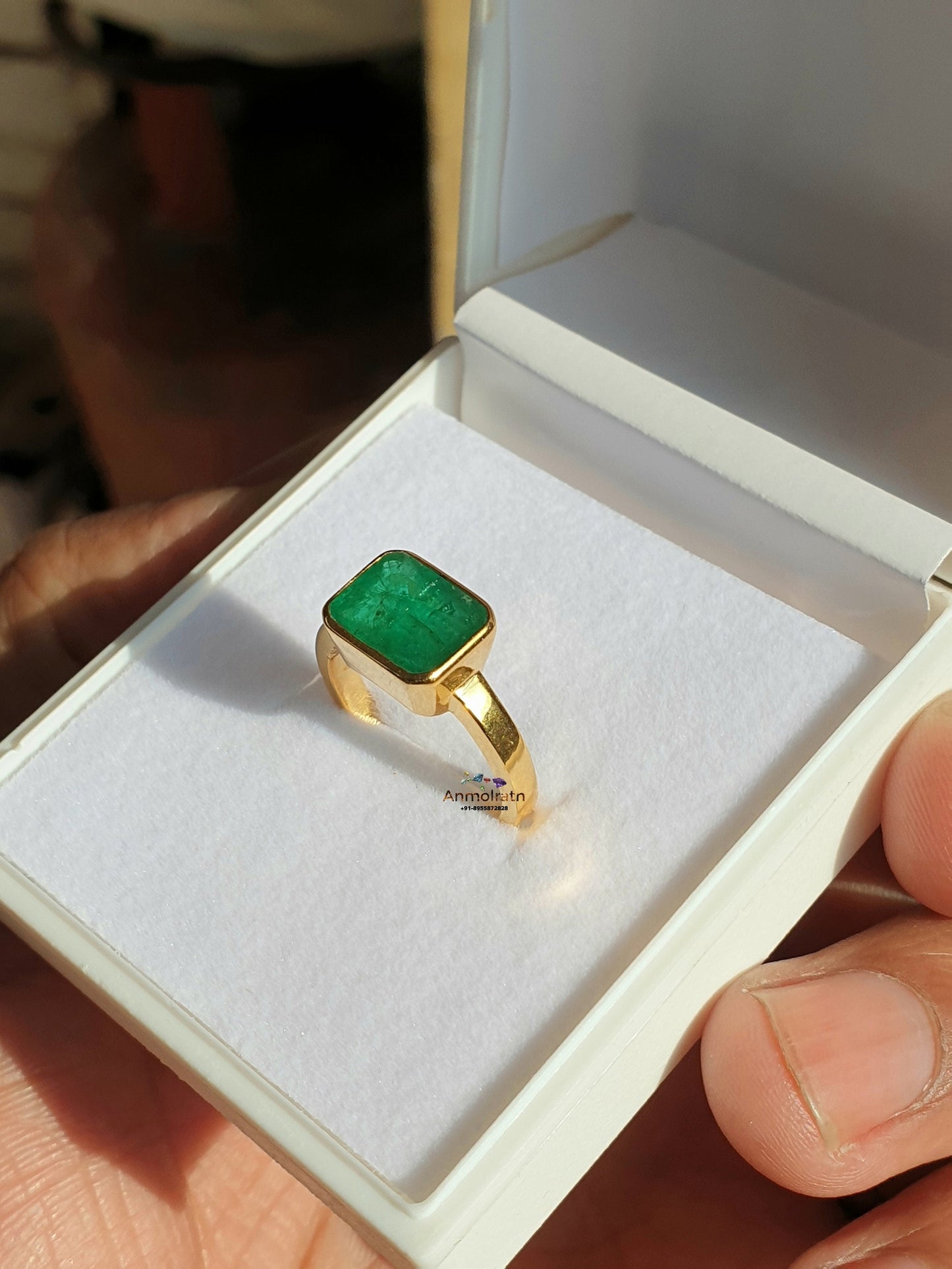 Natural Emerald Octagon Birthstone Ring, 14k Rich Green Emerald Solitaire Ring, East West Emerald Cut Dainty Stacking Ring For Men & Women