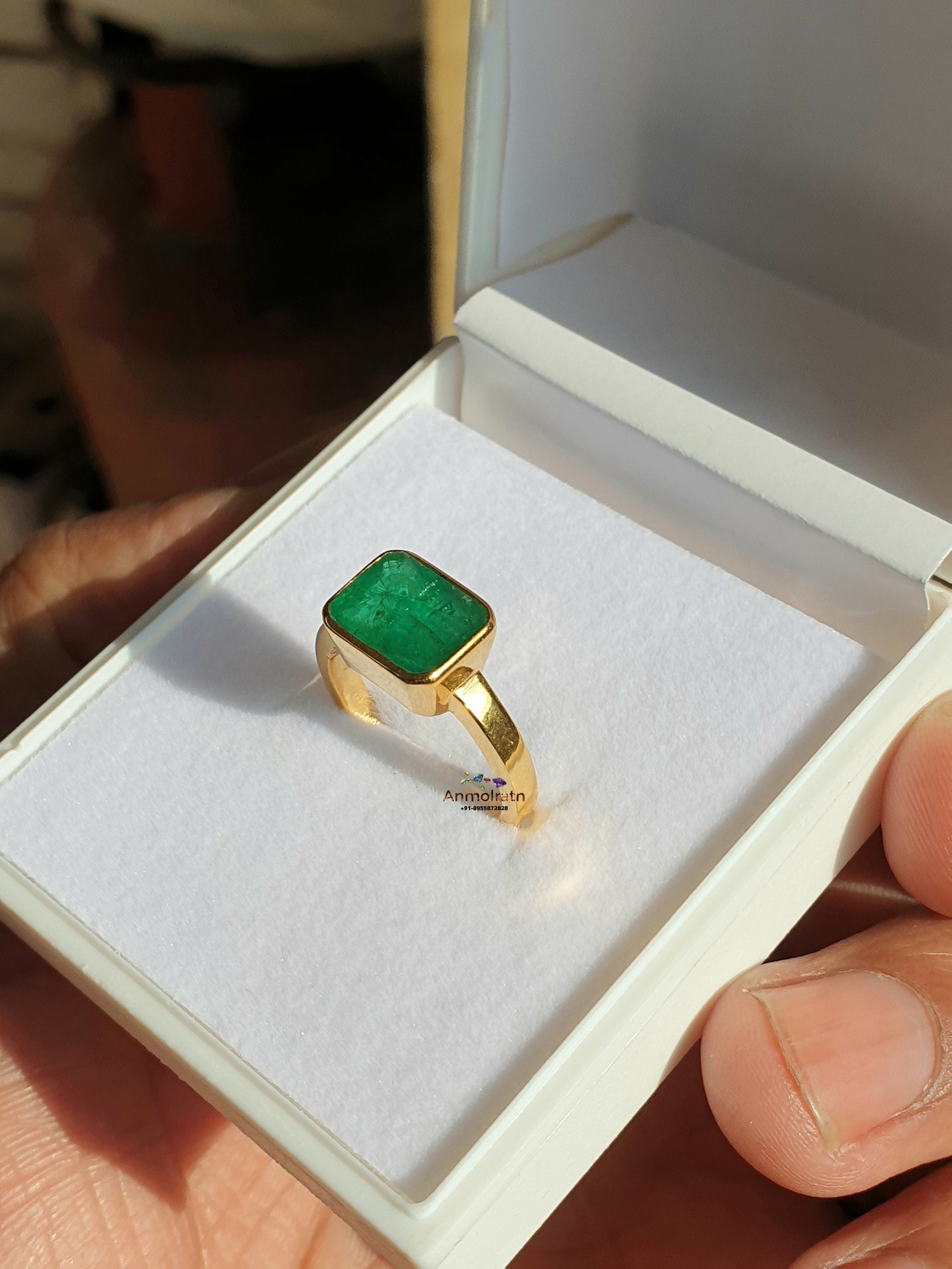 Natural Emerald Octagon Birthstone Ring, 14k Rich Green Emerald Solitaire Ring, East West Emerald Cut Dainty Stacking Ring For Men & Women