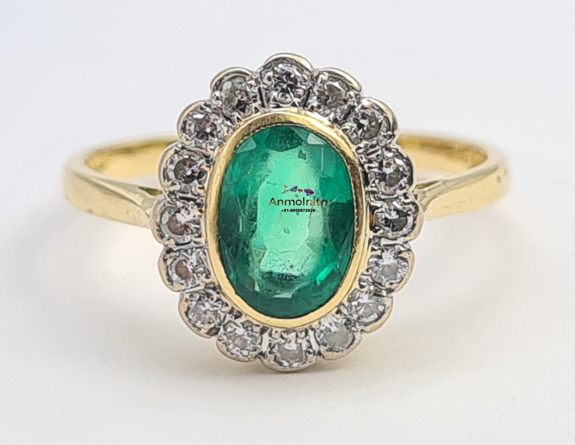 Vintage Emerald Ring With Diamond in 14k Gold, Certified Deep Green Emerald Bezel Set Stacking Ring For Women, AAA Oval Emerald Wedding Ring