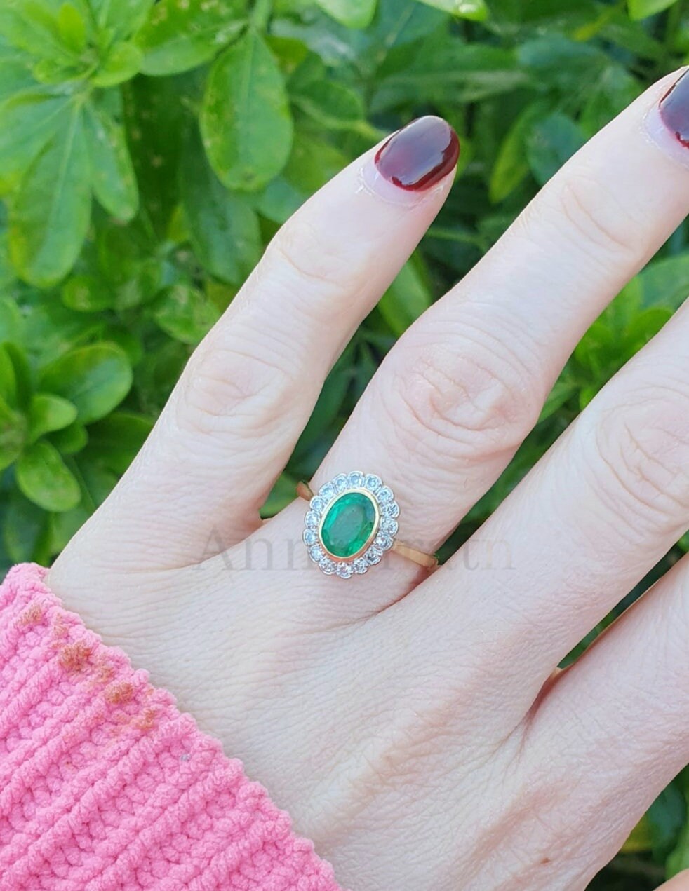 Vintage Emerald Ring With Diamond in 14k Gold, Certified Deep Green Emerald Bezel Set Stacking Ring For Women, AAA Oval Emerald Wedding Ring