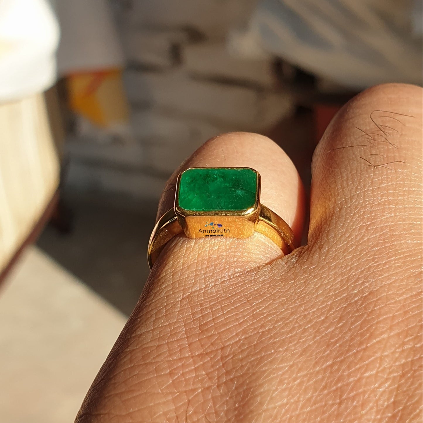 Natural Emerald Octagon Birthstone Ring, 14k Rich Green Emerald Solitaire Ring, East West Emerald Cut Dainty Stacking Ring For Men & Women