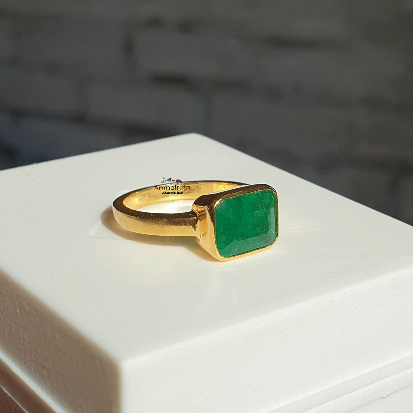 Natural Emerald Octagon Birthstone Ring, 14k Rich Green Emerald Solitaire Ring, East West Emerald Cut Dainty Stacking Ring For Men & Women