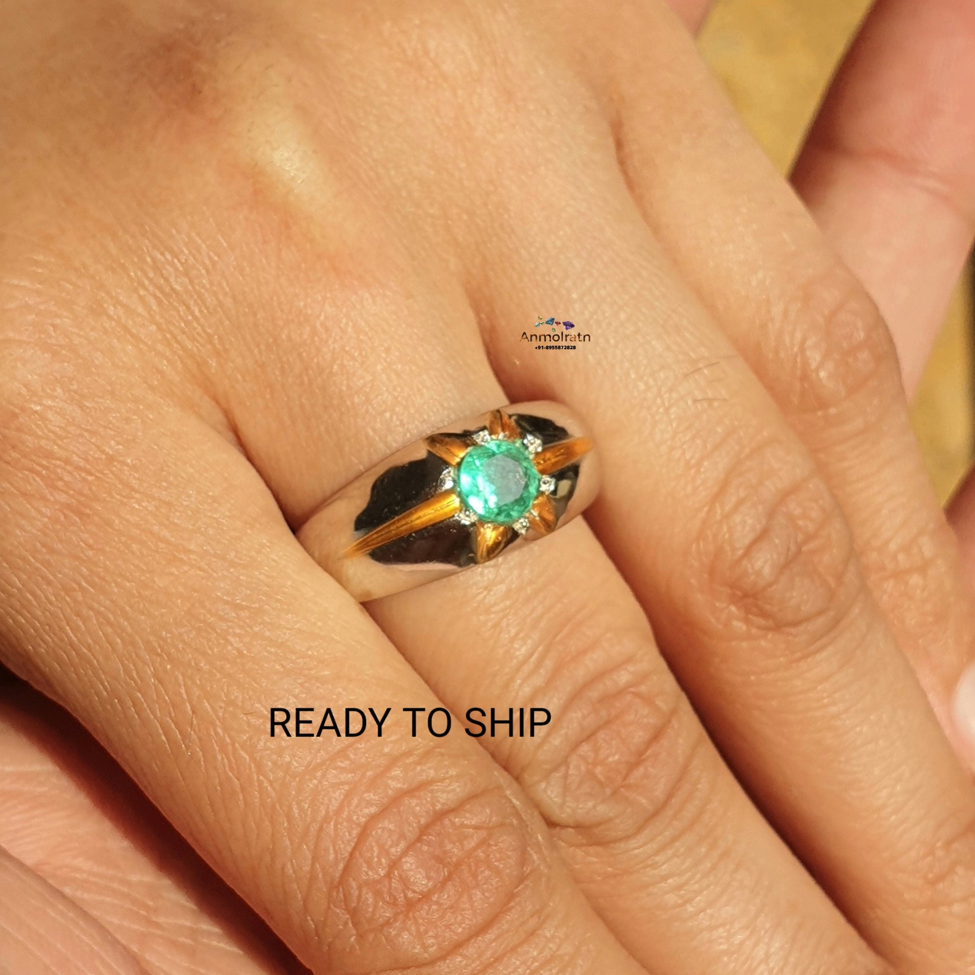 Colombian Emerald Solitaire Ring For Men & Women, Round Emerald Wedding And Engagement Ring Vintage Green Emerald Gypsy Dainty Ring For Gift