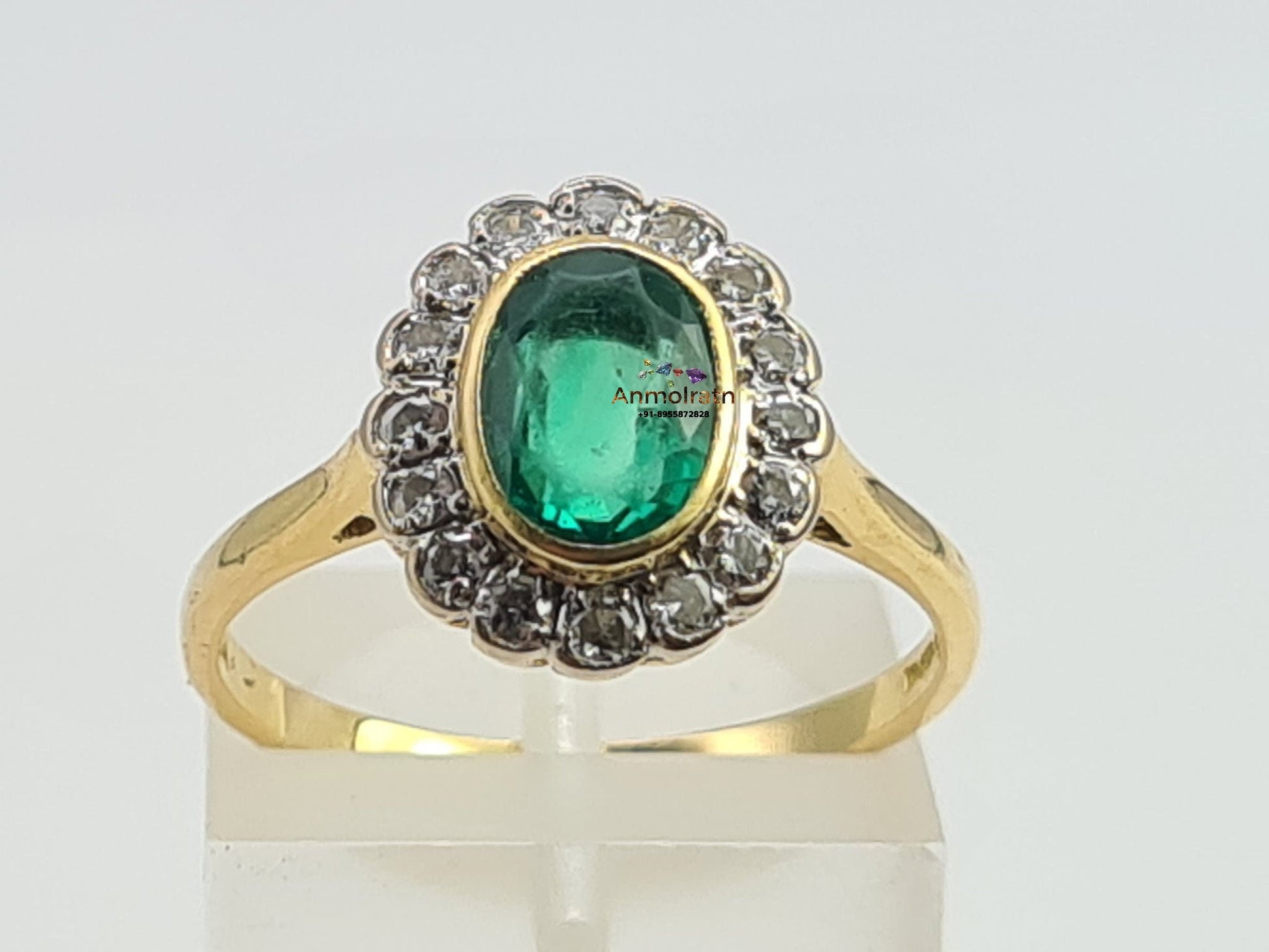 Vintage Emerald Ring With Diamond in 14k Gold, Certified Deep Green Emerald Bezel Set Stacking Ring For Women, AAA Oval Emerald Wedding Ring