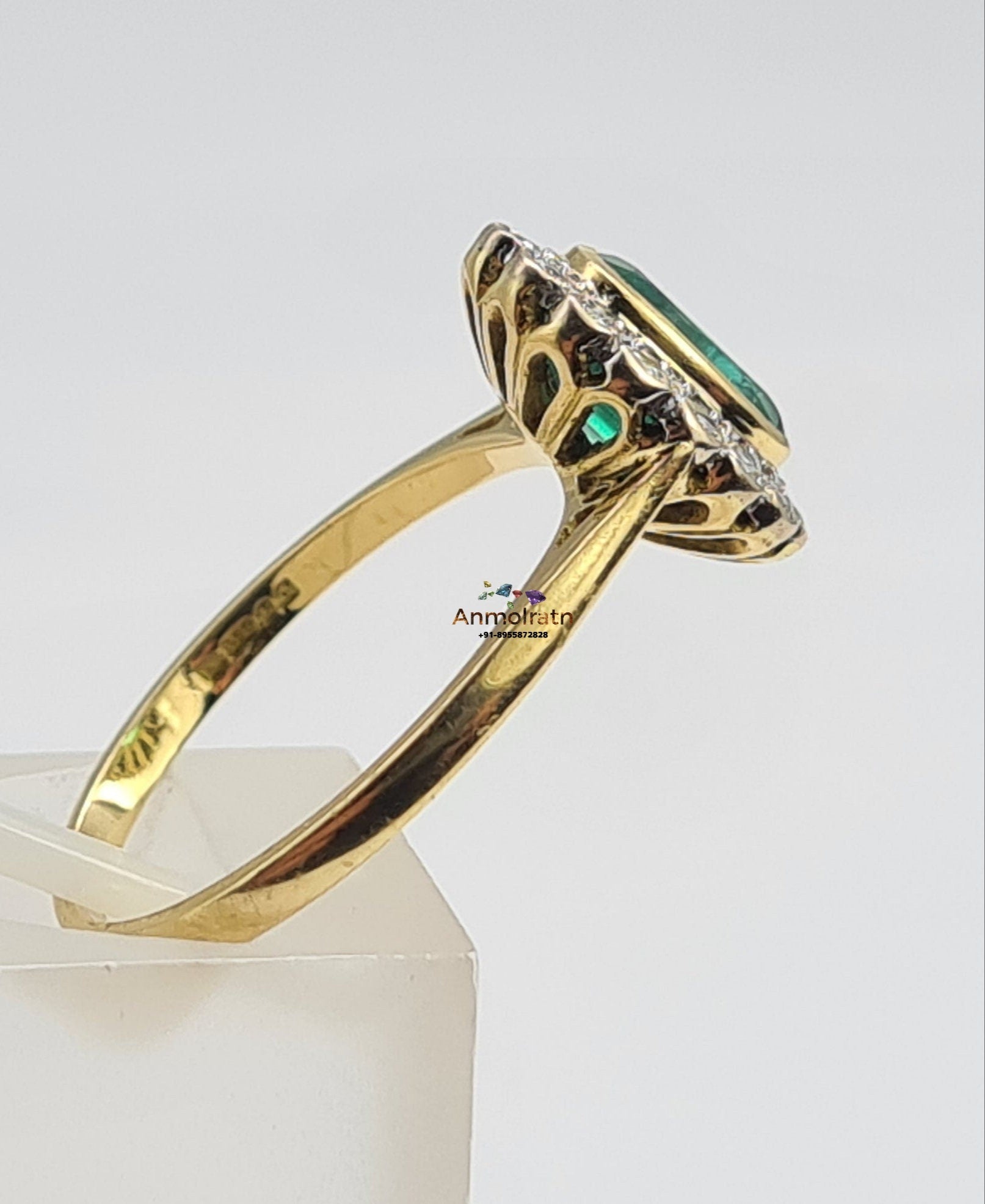 Vintage Emerald Ring With Diamond in 14k Gold, Certified Deep Green Emerald Bezel Set Stacking Ring For Women, AAA Oval Emerald Wedding Ring
