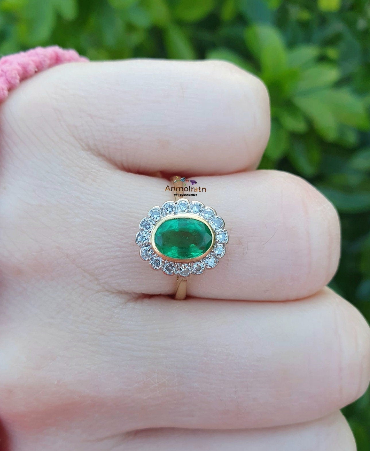 Vintage Emerald Ring With Diamond in 14k Gold, Certified Deep Green Emerald Bezel Set Stacking Ring For Women, AAA Oval Emerald Wedding Ring