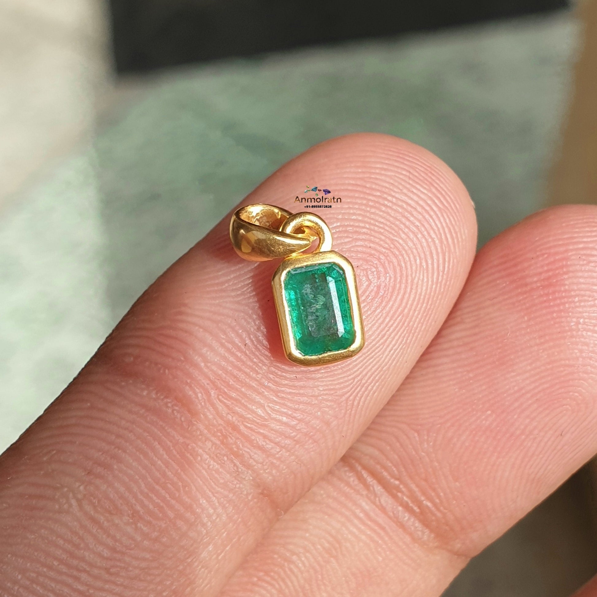 Daily Wear Natural Emerald Bezel Set Birthstone Pendant Emerald Cut Emerald Octagon Pendant For Gift, 14k Green Emerald Silver Pendant Men