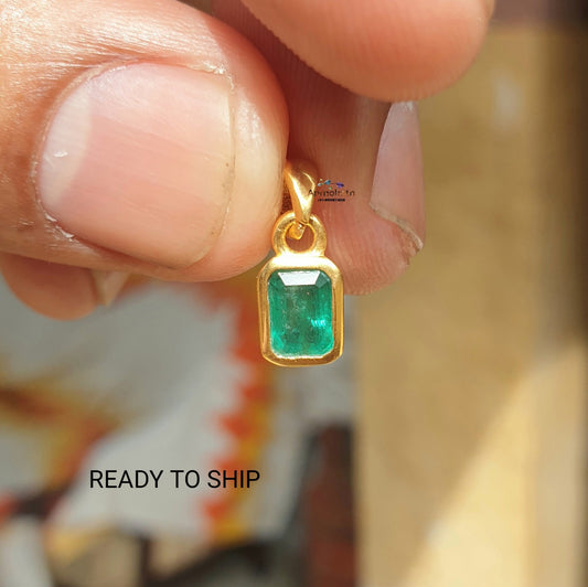 Daily Wear Natural Emerald Bezel Set Birthstone Pendant Emerald Cut Emerald Octagon Pendant For Gift, 14k Green Emerald Silver Pendant Men