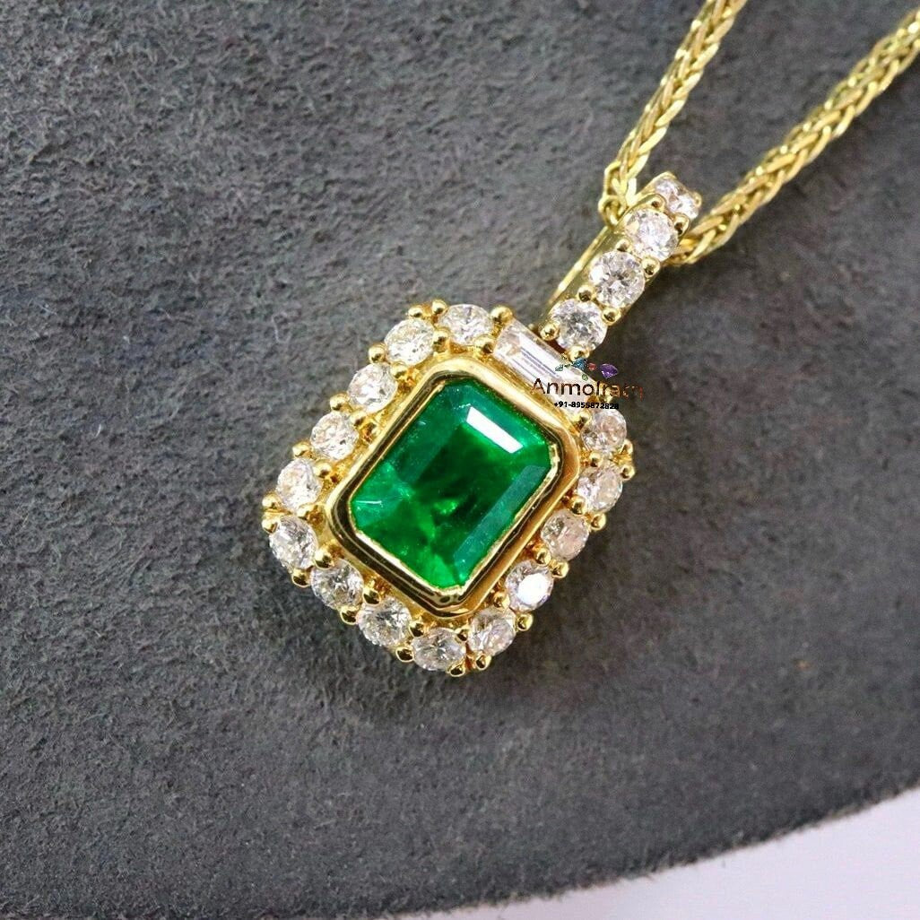 Natural Emerald Pendant Daily Wear Emerald Birthstone Pendant 14k Gold AAA Green Emerald Octagon Bezel Set Solitaire Pendant Gift For Women