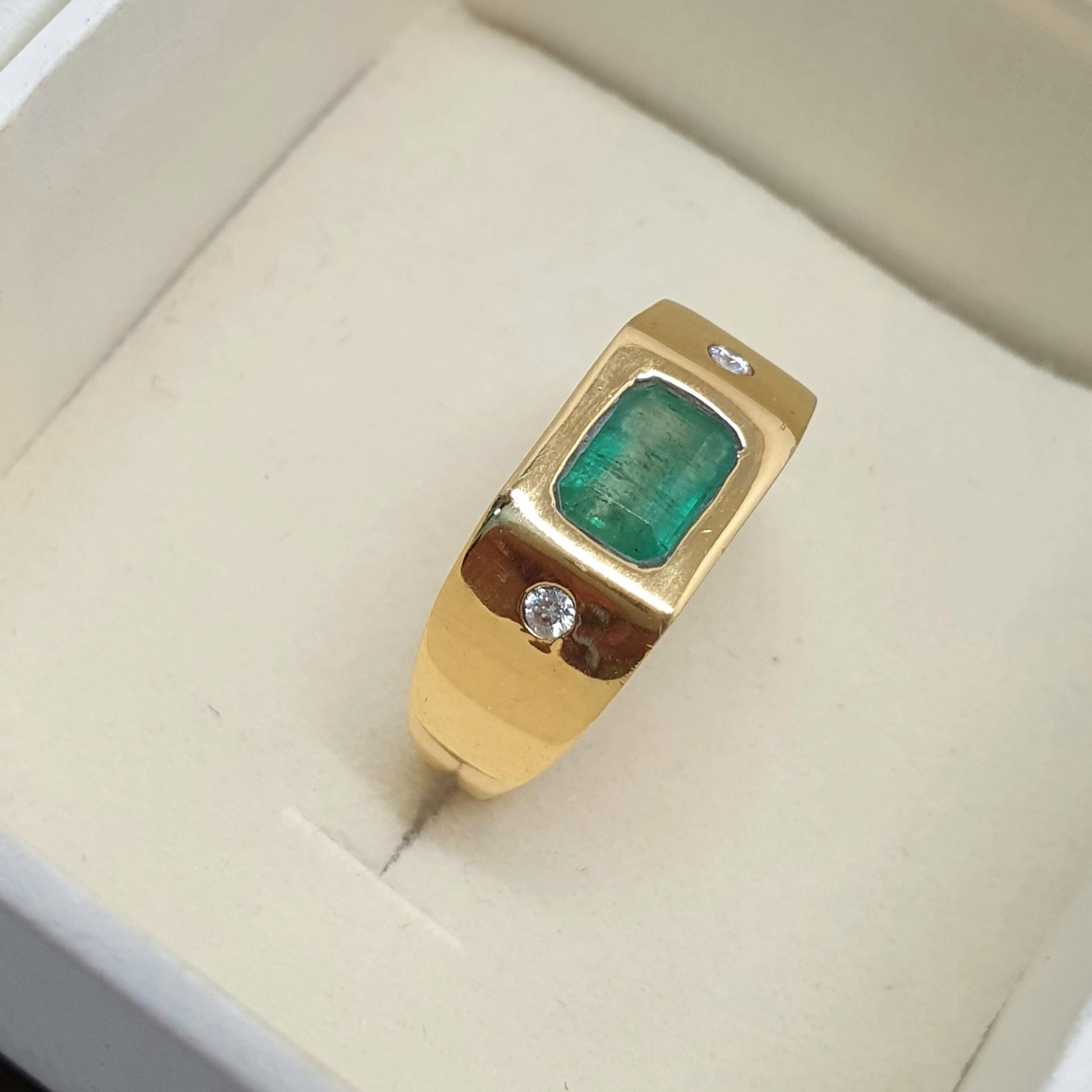 Vintage Emerald Octagon Ring, Untreated Green Emerald Gypsy Ring, Natural Emerald Cut Gold Ring, Emerald Birthstone Ring For Men & Women