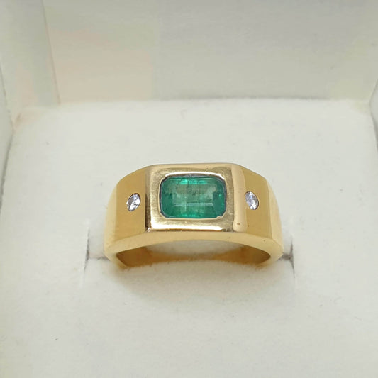 Vintage Emerald Octagon Ring, Untreated Green Emerald Gypsy Ring, Natural Emerald Cut Gold Ring, Emerald Birthstone Ring For Men & Women
