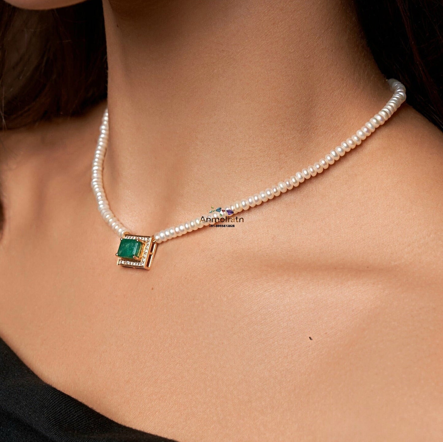 Emerald Cut Pendant For Women, Bright Green Emerald Cluster Solitaire Pendant, 14k Dainty Emerald Diamond Halo Pendant Necklace Gift For Her