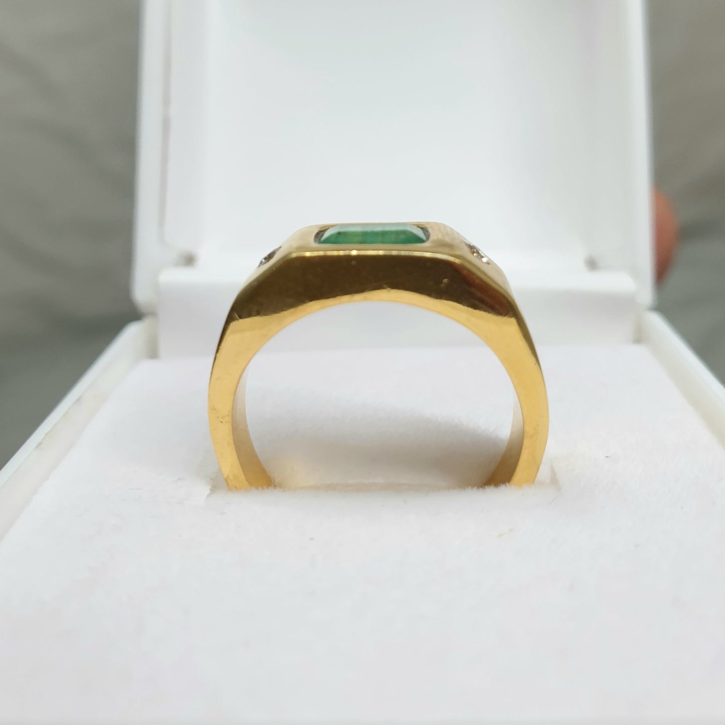 Vintage Emerald Octagon Ring, Untreated Green Emerald Gypsy Ring, Natural Emerald Cut Gold Ring, Emerald Birthstone Ring For Men & Women