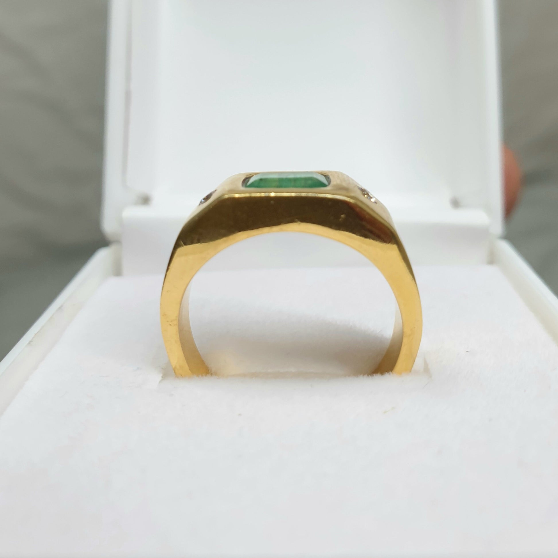 Vintage Emerald Octagon Ring, Untreated Green Emerald Gypsy Ring, Natural Emerald Cut Gold Ring, Emerald Birthstone Ring For Men & Women