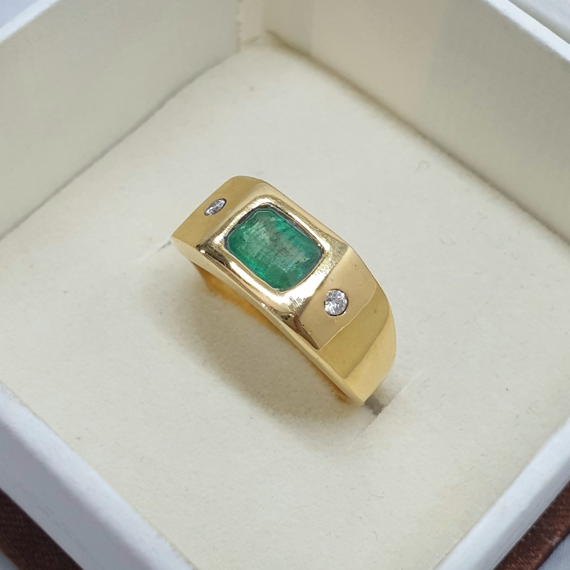 Vintage Emerald Octagon Ring, Untreated Green Emerald Gypsy Ring, Natural Emerald Cut Gold Ring, Emerald Birthstone Ring For Men & Women