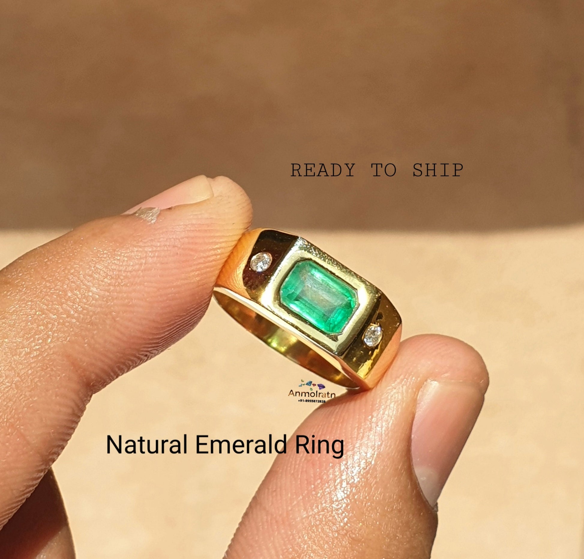 Vintage Emerald Octagon Ring, Untreated Green Emerald Gypsy Ring, Natural Emerald Cut Gold Ring, Emerald Birthstone Ring For Men & Women