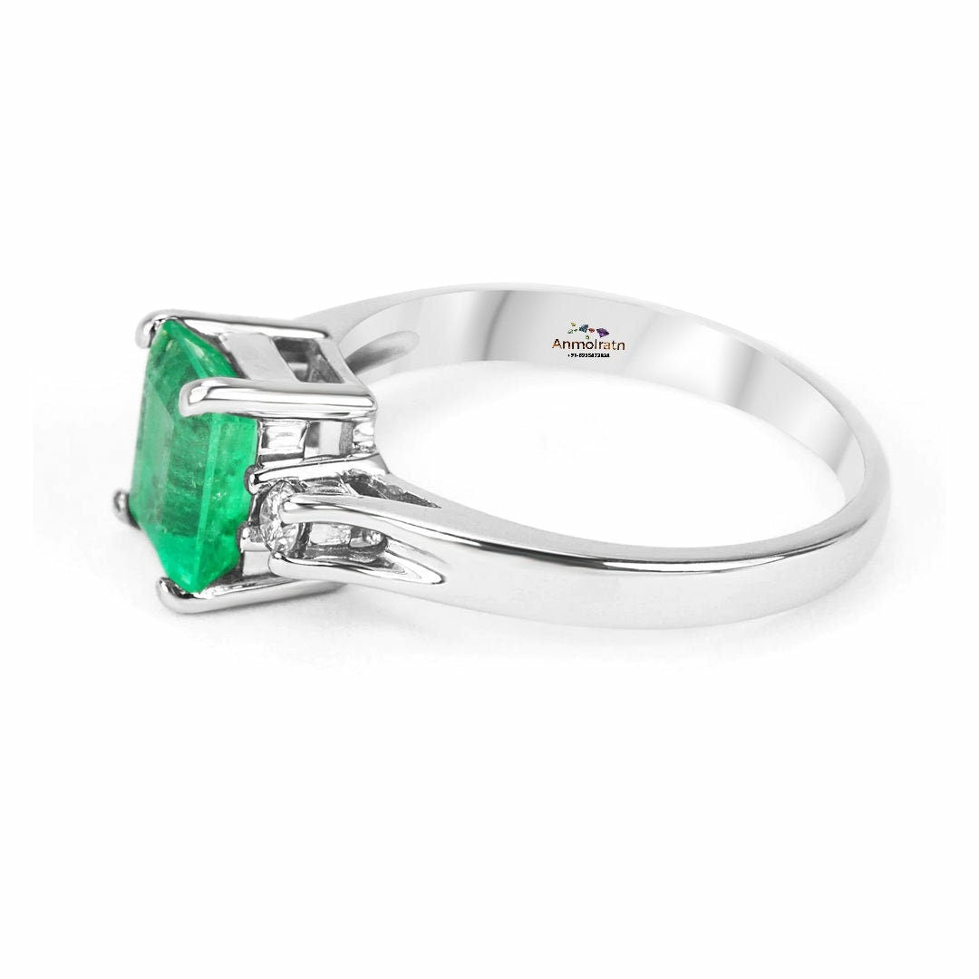 Emerald Diamond Wedding Ring, Custom Emerald Engagement Ring, Bright Green Emerald Ring For Women, Untreated Emerald Gold Stacking Ring Gift