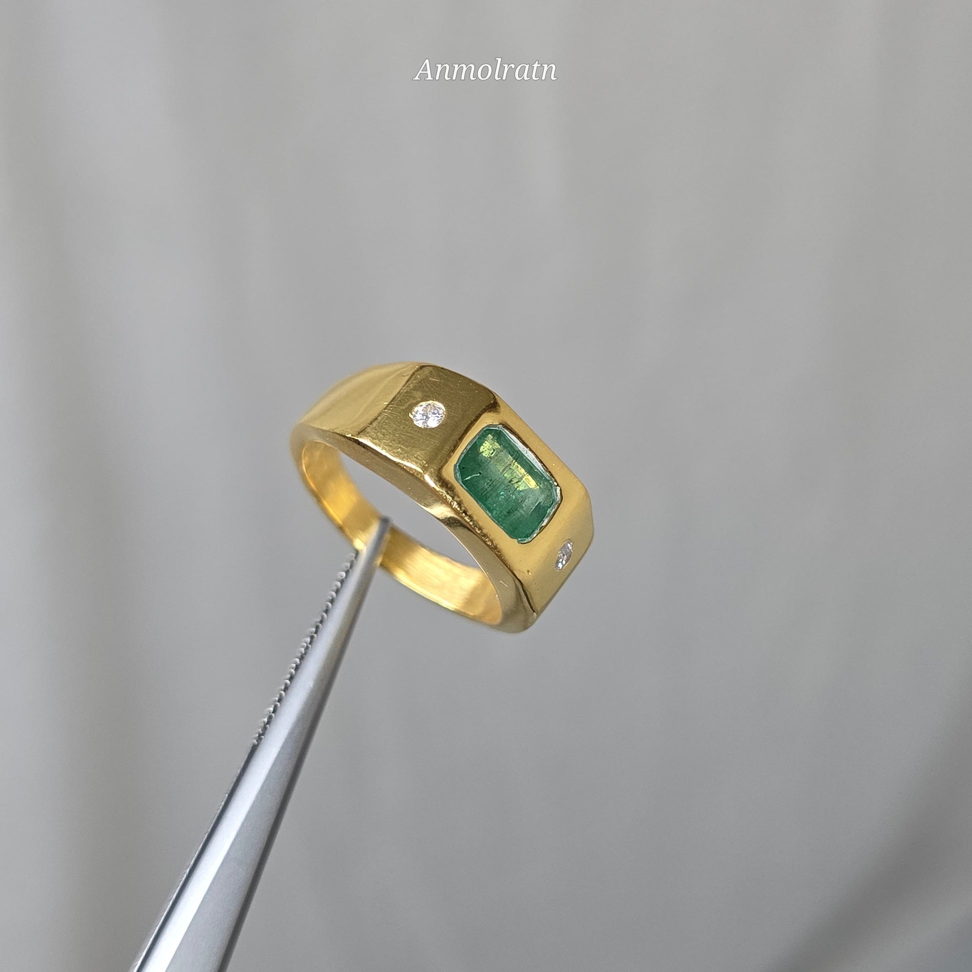 Vintage Emerald Octagon Ring, Untreated Green Emerald Gypsy Ring, Natural Emerald Cut Gold Ring, Emerald Birthstone Ring For Men & Women