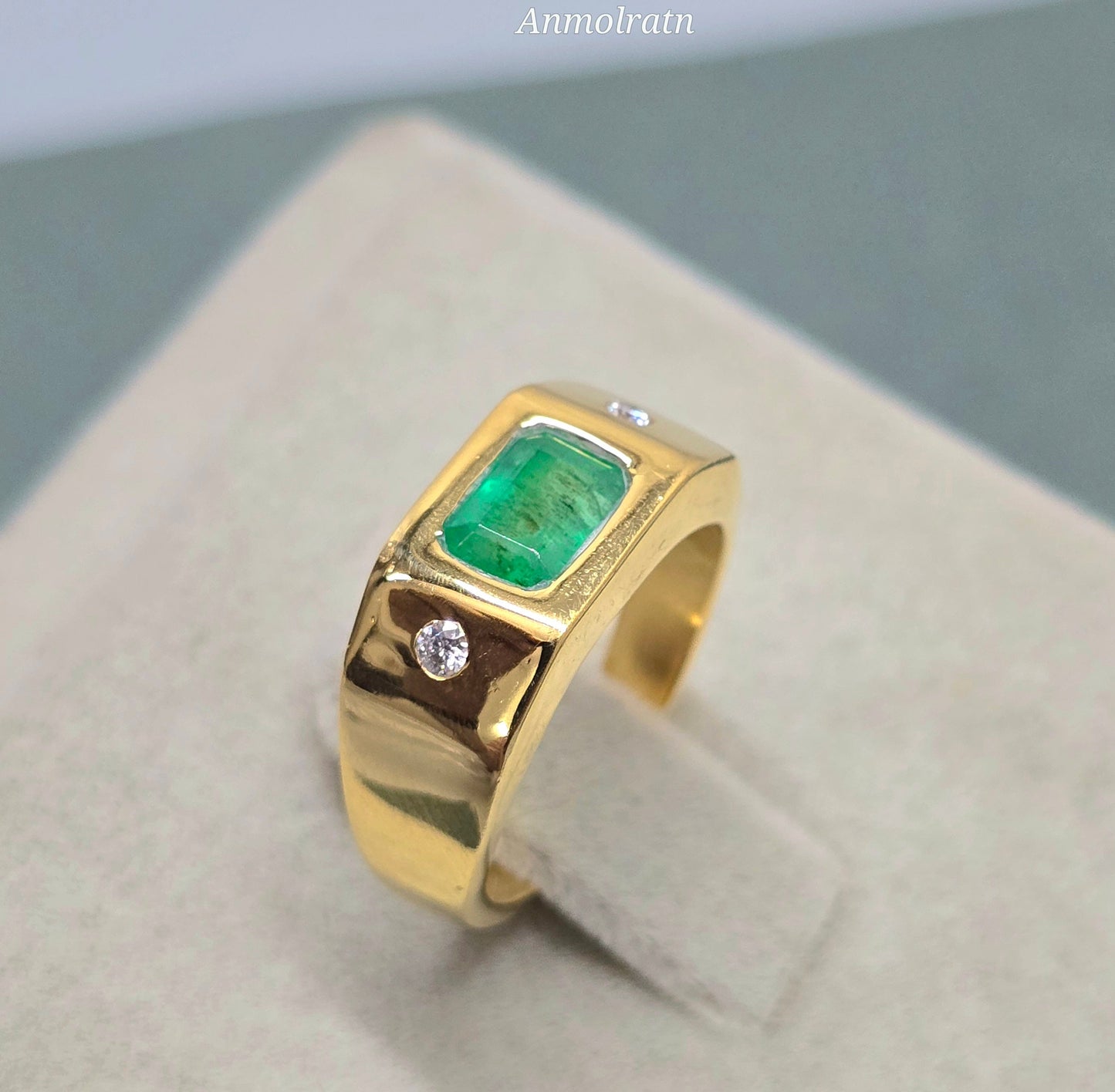 Classic Emerald Cut Gold Ring For Women Emerald Wedding Ring Men Emerald Flush Set Birthstone Ring 14k Signet Emerald Octagon Ring For Gift