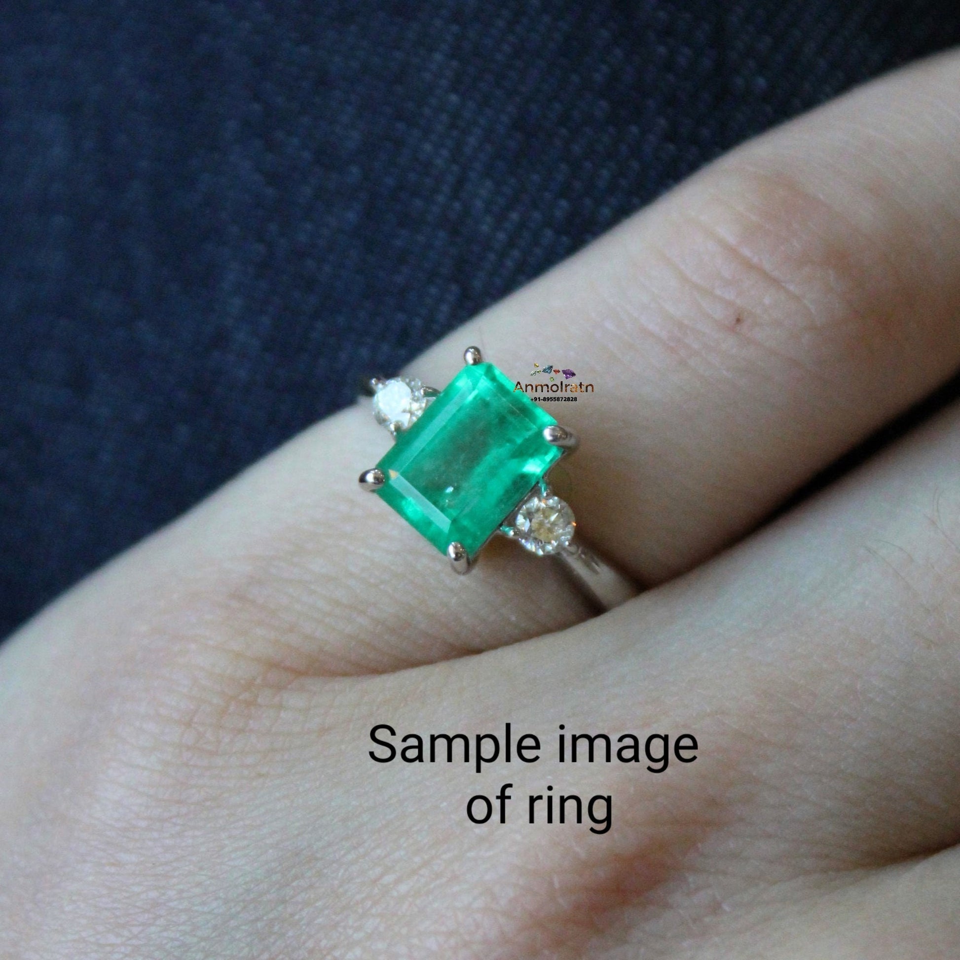 Emerald Diamond Wedding Ring, Custom Emerald Engagement Ring, Bright Green Emerald Ring For Women, Untreated Emerald Gold Stacking Ring Gift